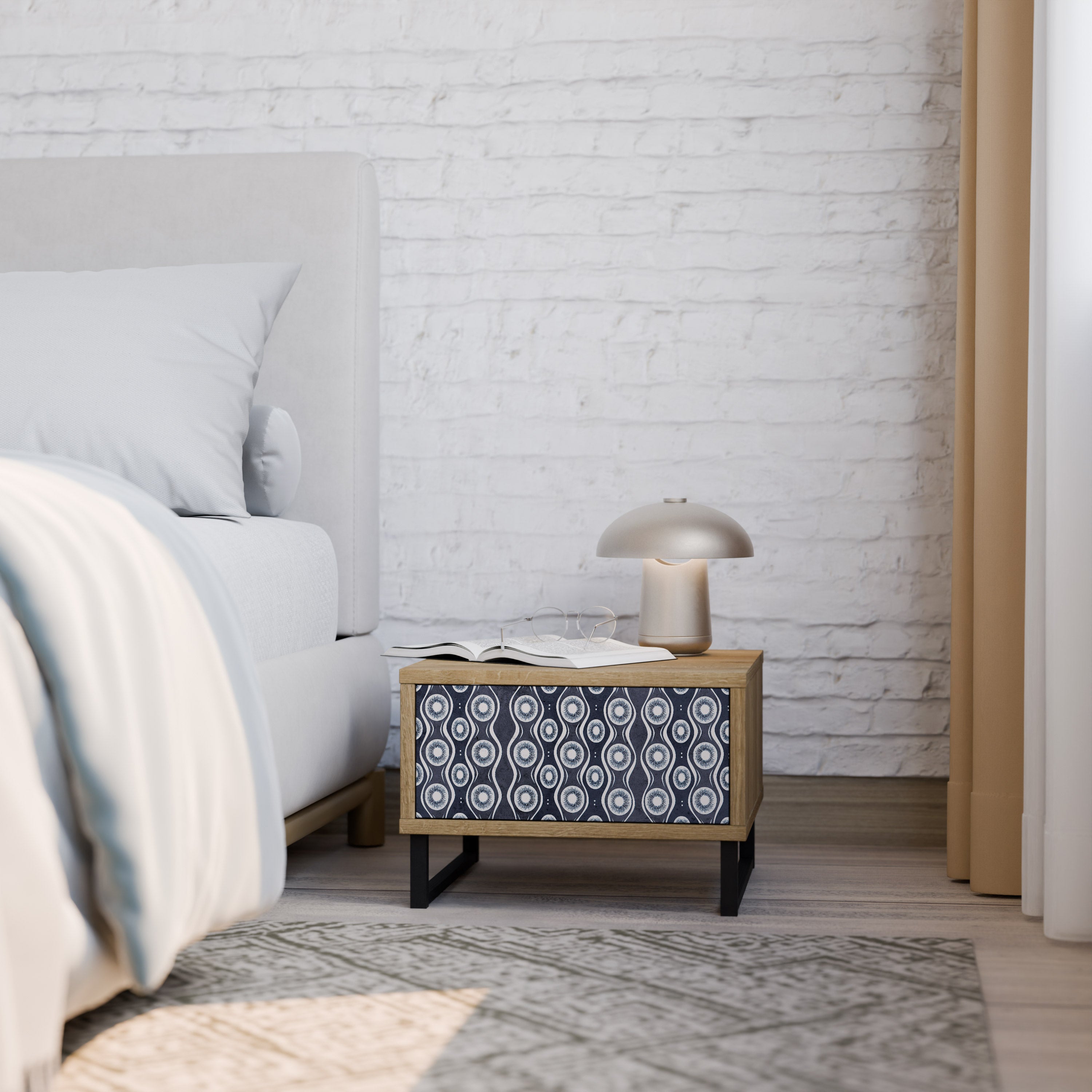 GRAPHITE EYES Nightstand in Oak Effect