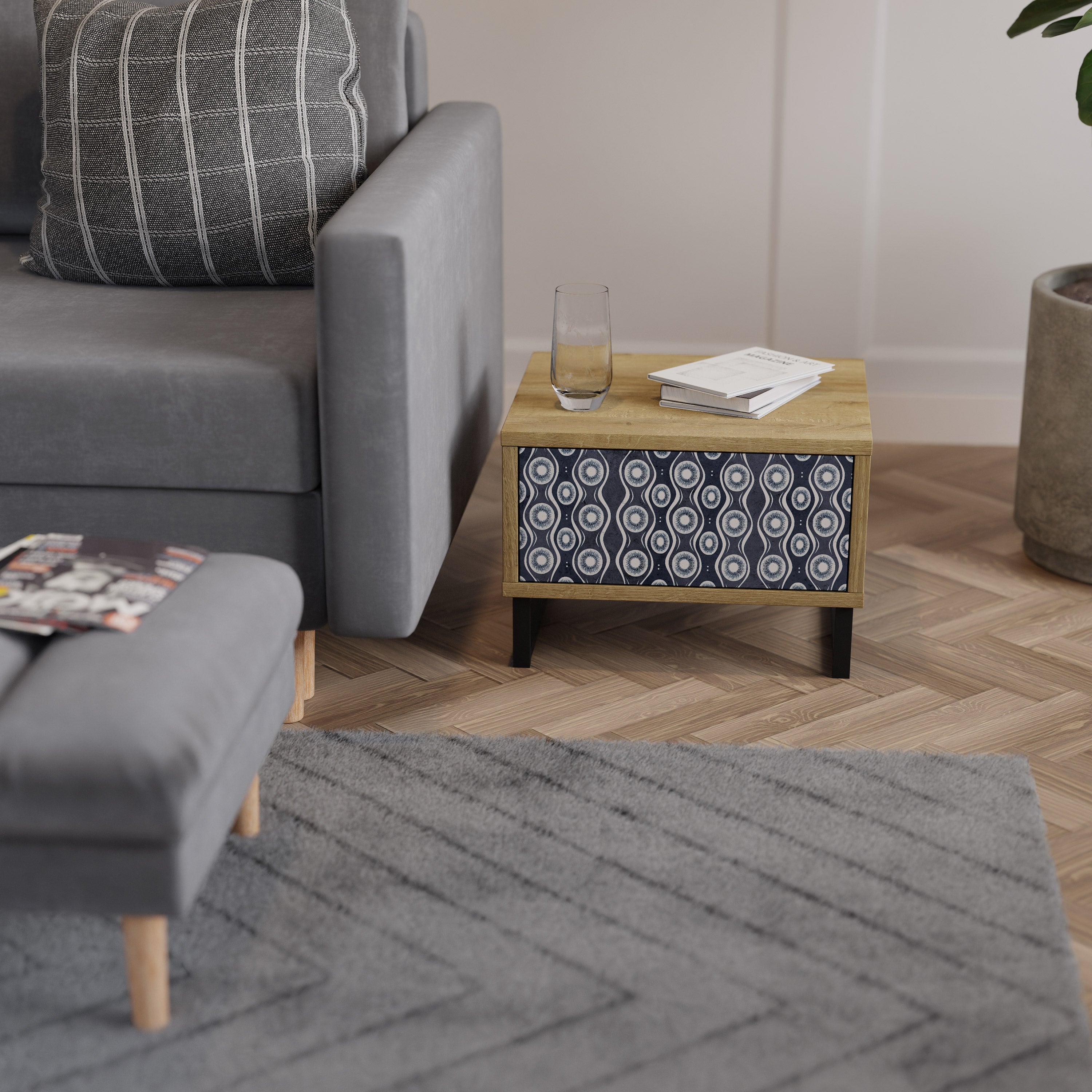 GRAPHITE EYES Nightstand in Oak Effect