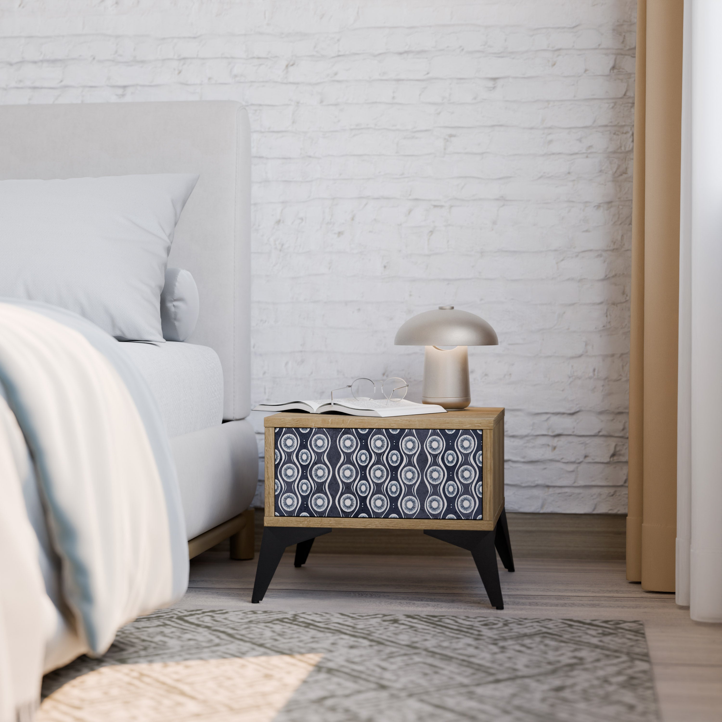 GRAPHITE EYES Nightstand in Oak Effect