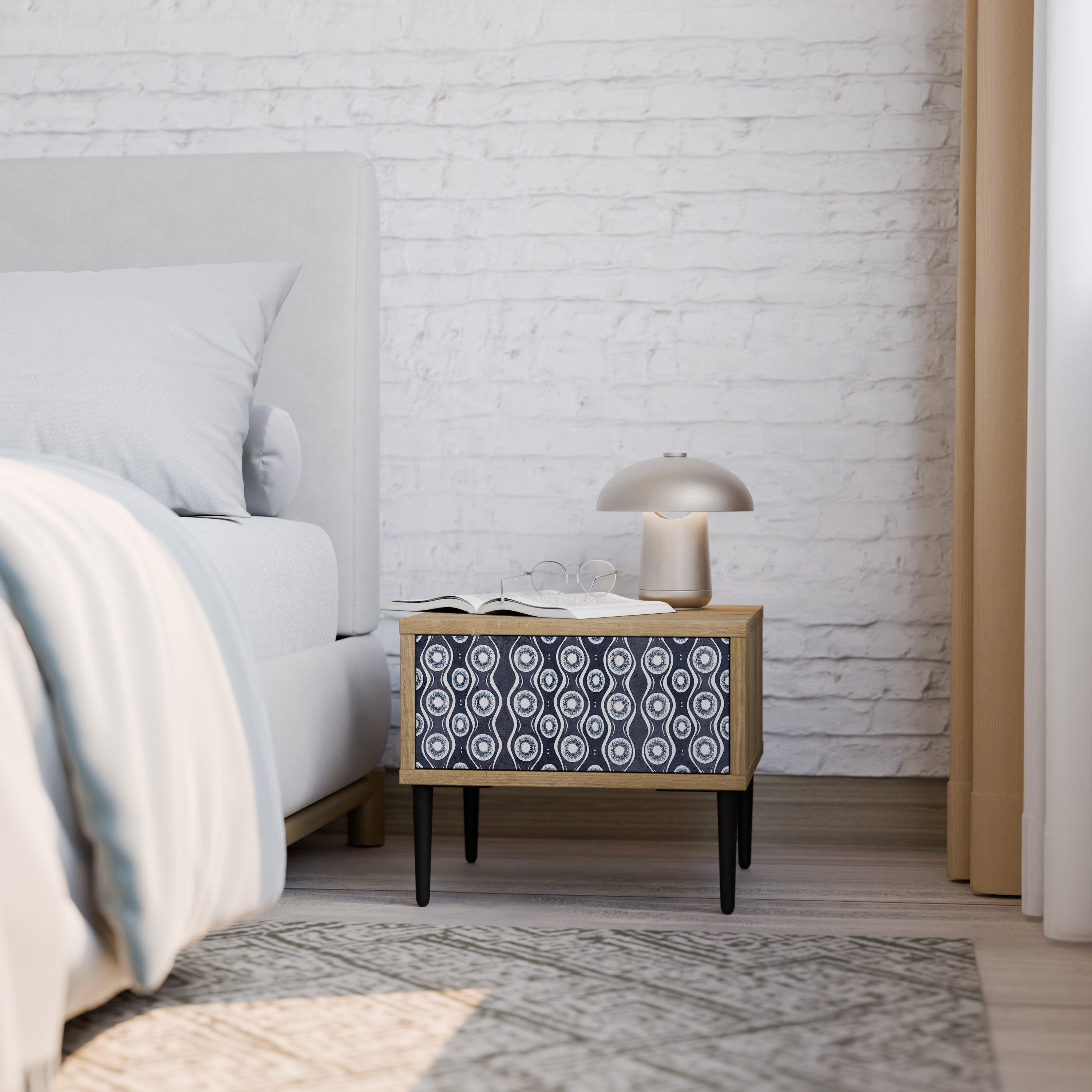 GRAPHITE EYES Nightstand in Oak Effect