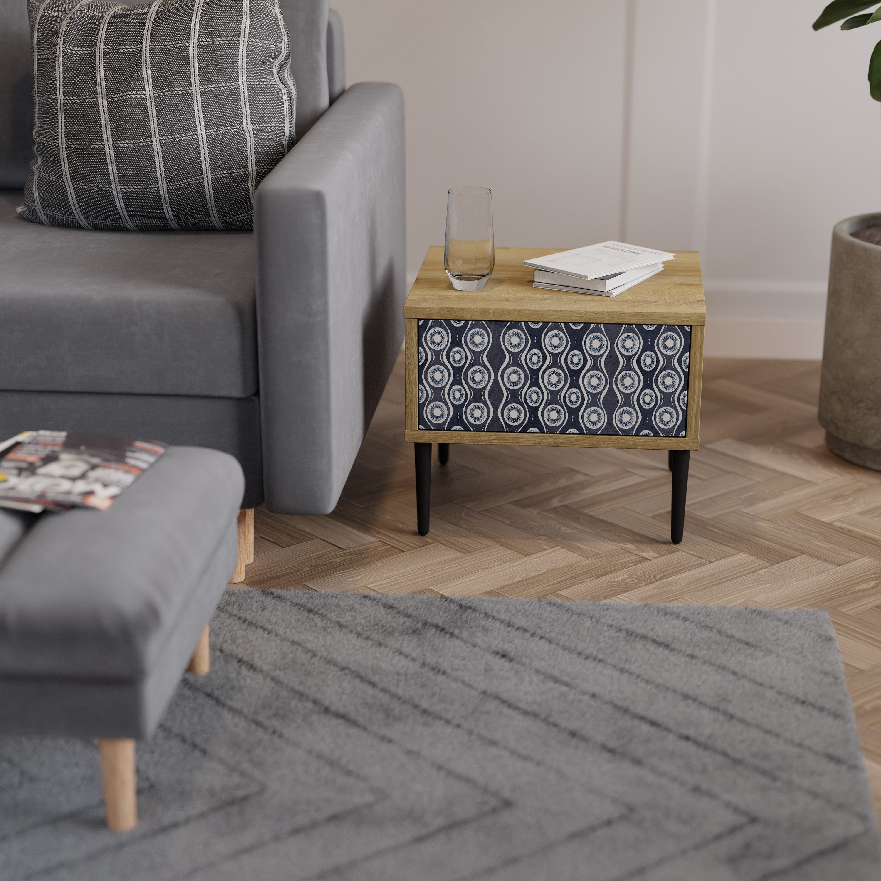 GRAPHITE EYES Nightstand in Oak Effect