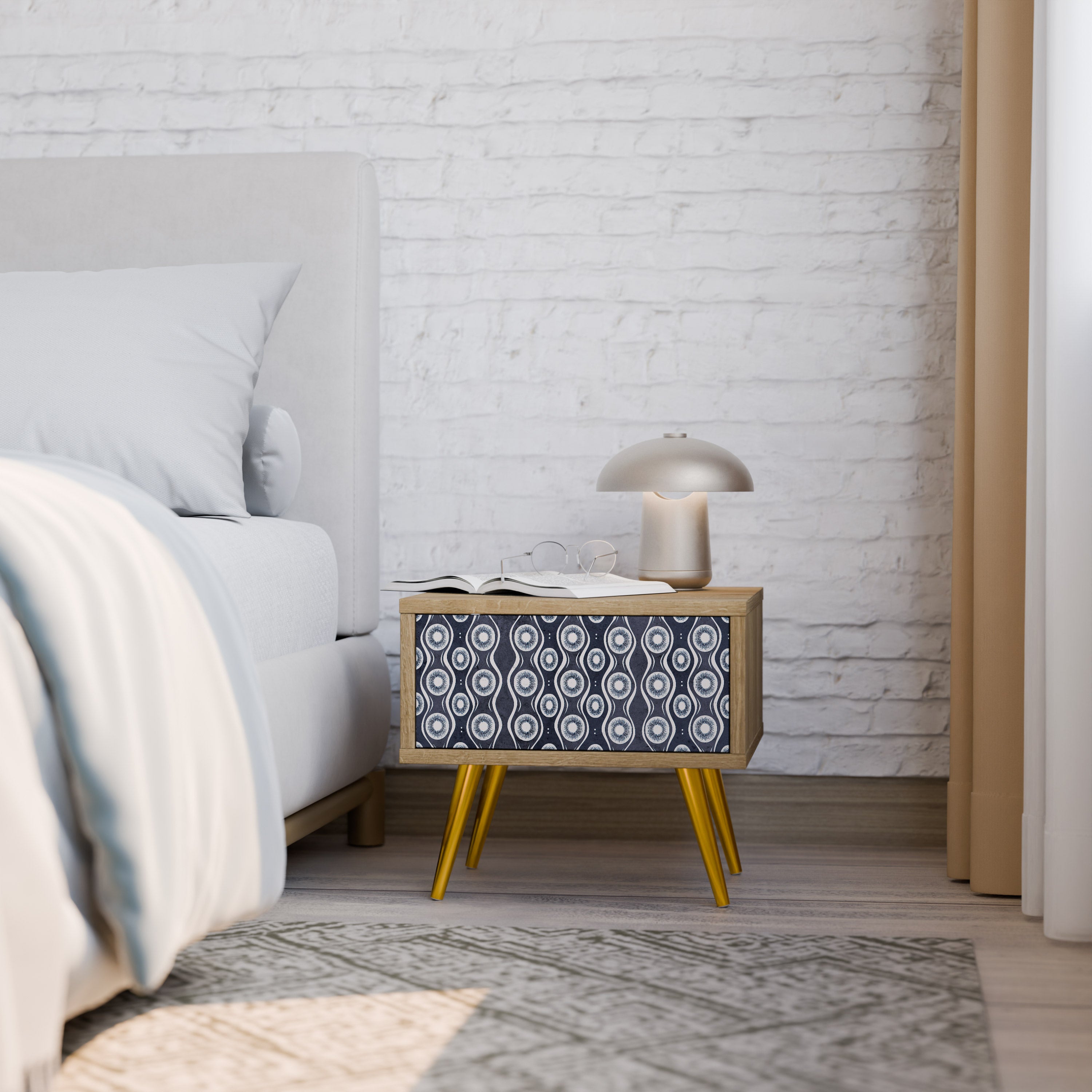 GRAPHITE EYES Nightstand in Oak Effect