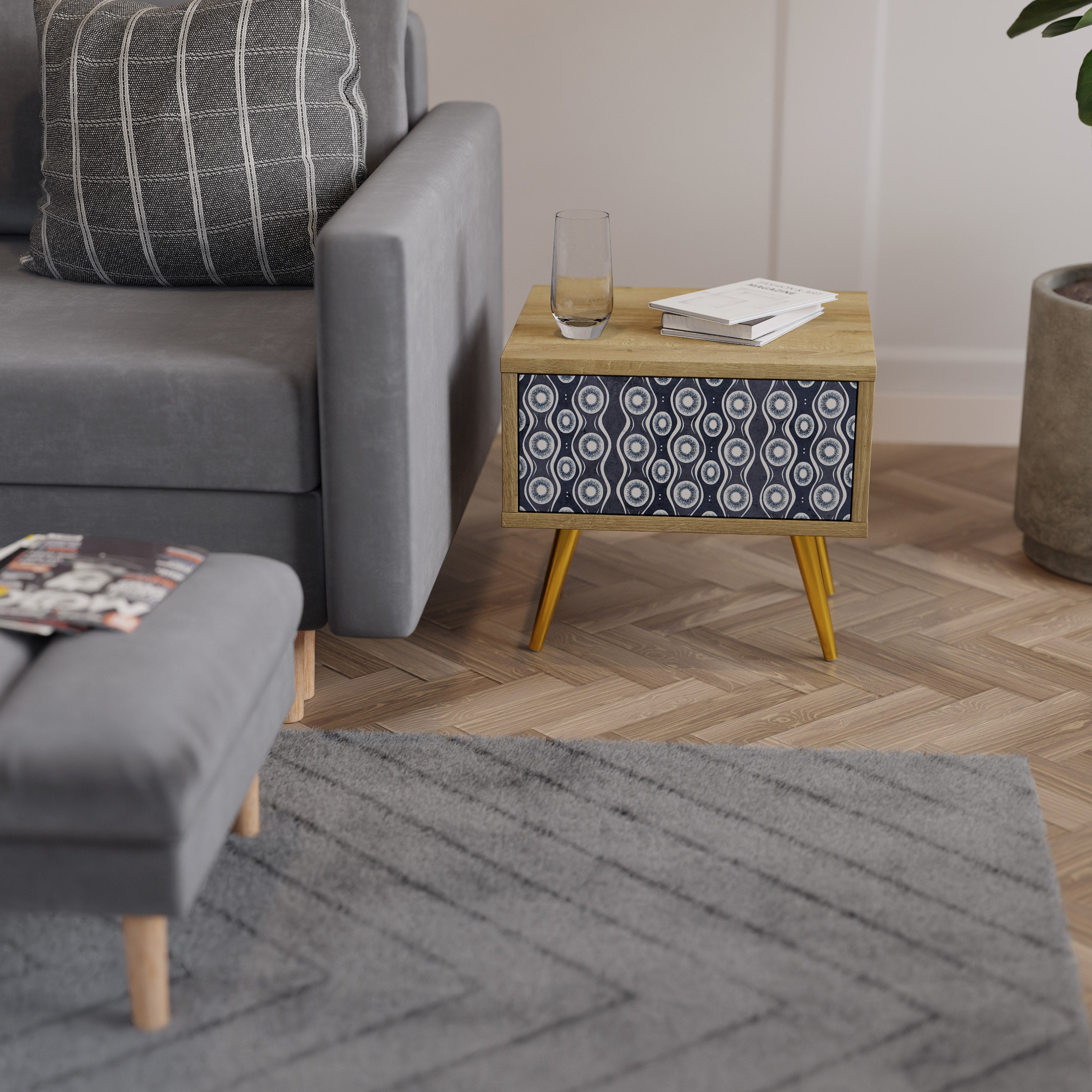 GRAPHITE EYES Nightstand in Oak Effect
