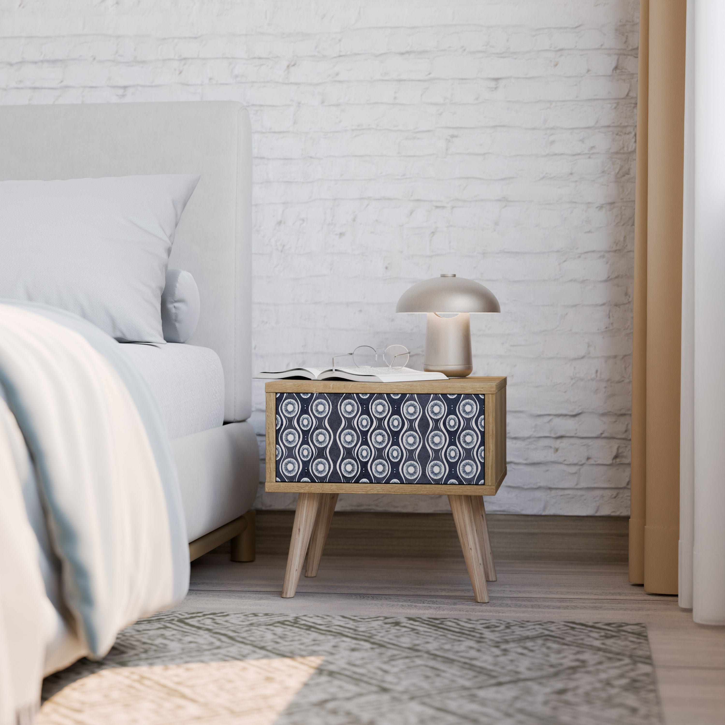 GRAPHITE EYES Nightstand in Oak Effect