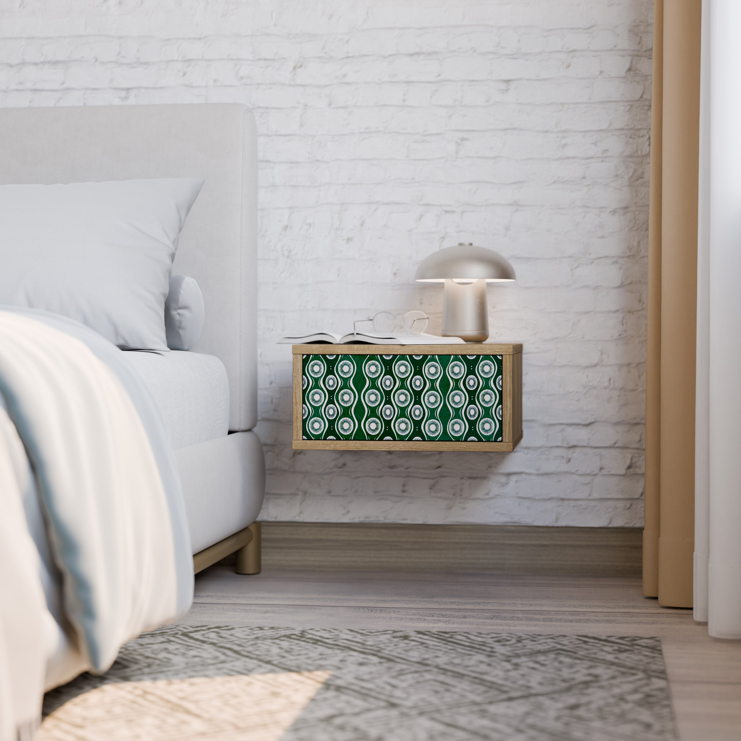 GREEN EYES Nightstand in Oak Effect