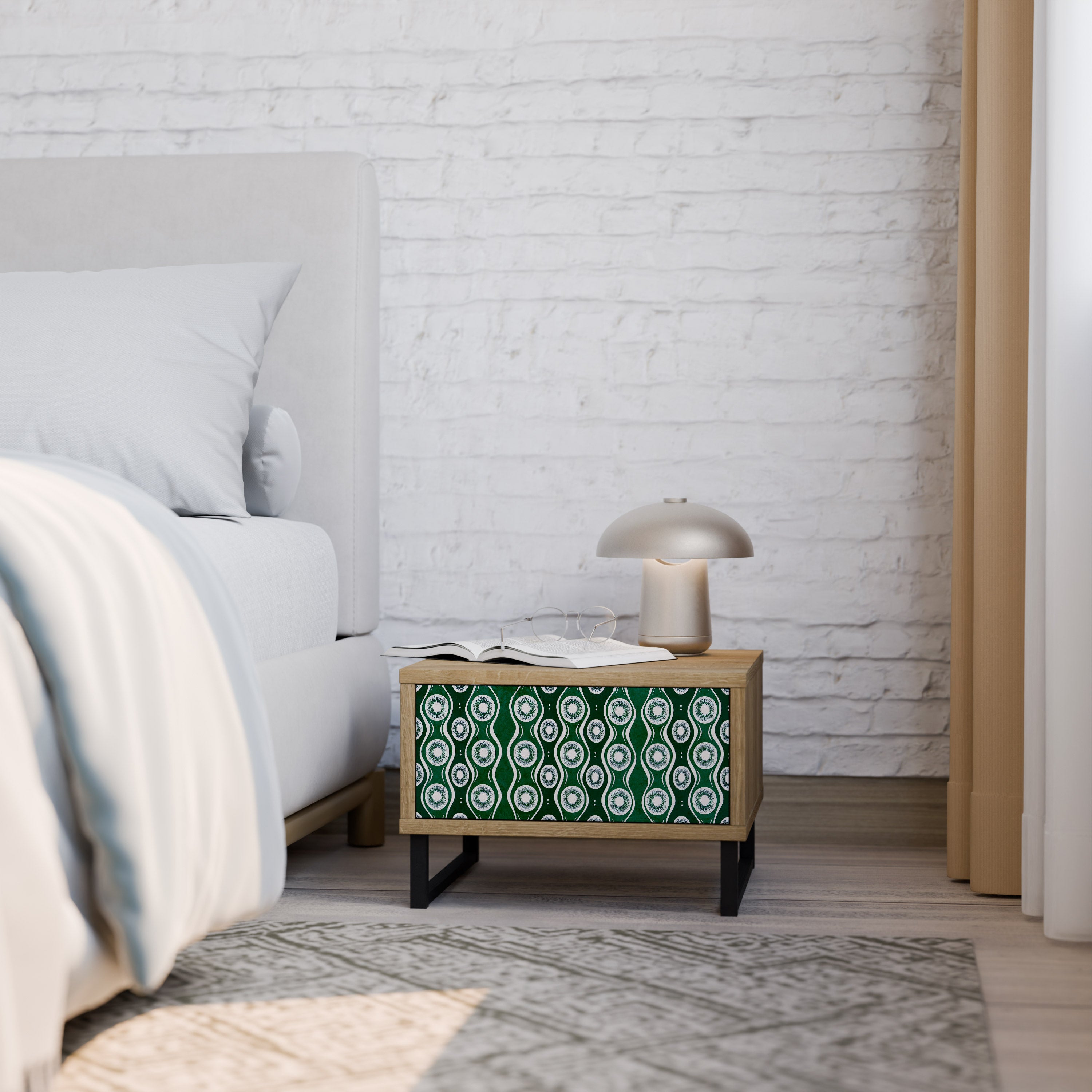 GREEN EYES Nightstand in Oak Effect