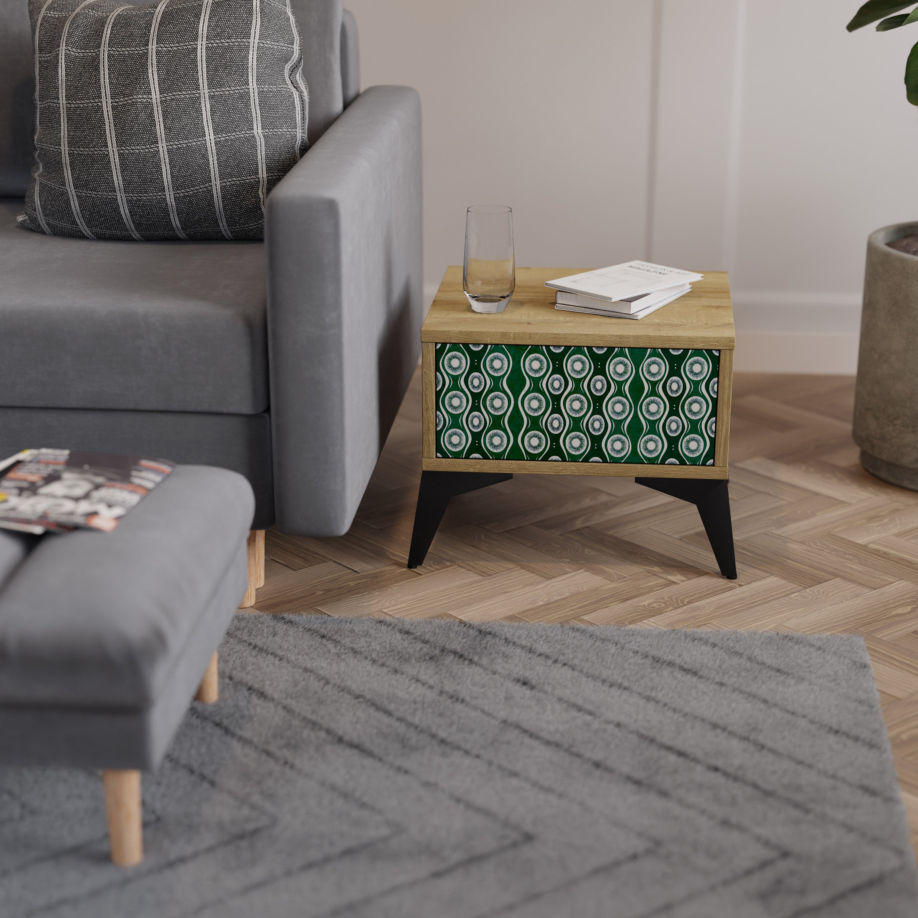 GREEN EYES Nightstand in Oak Effect