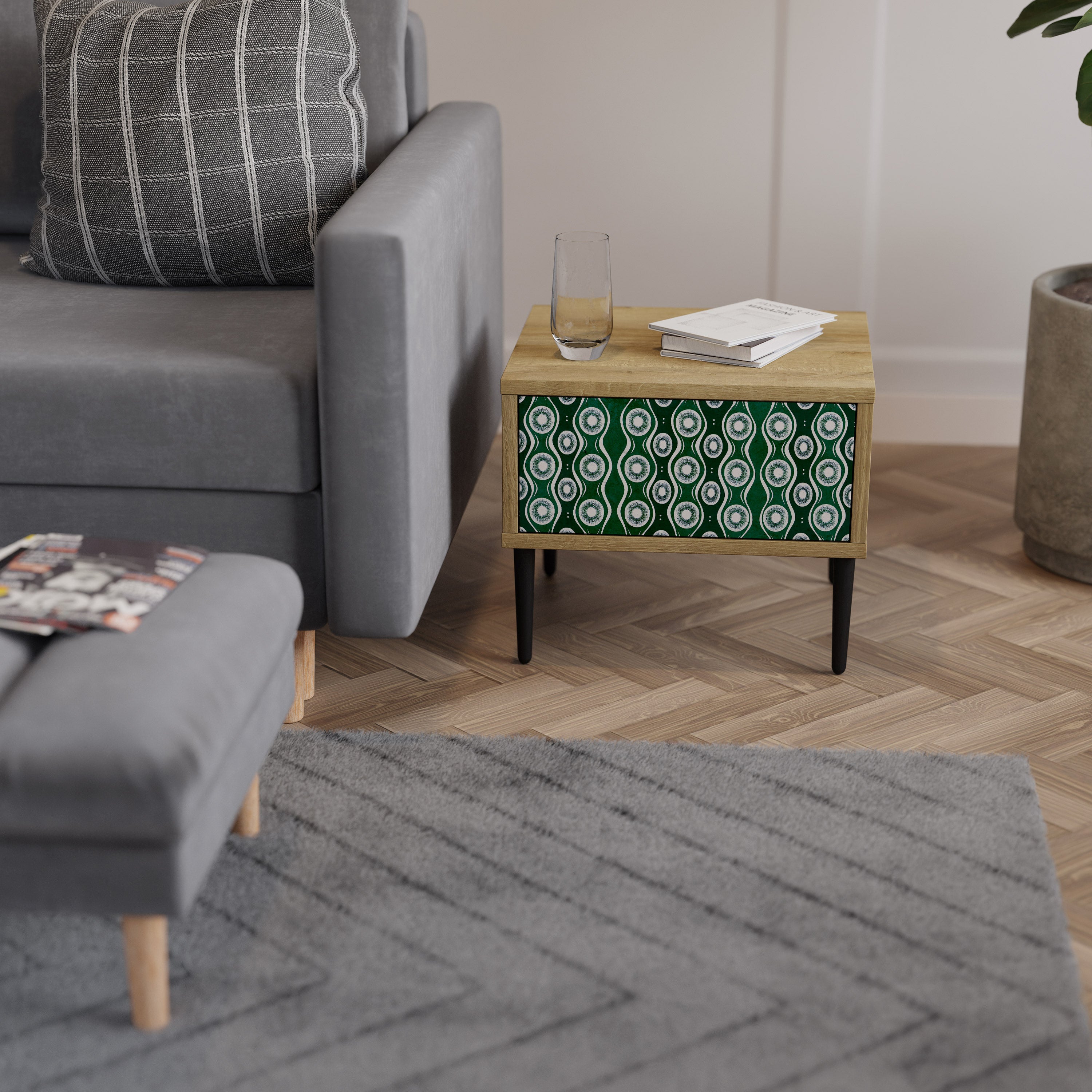 GREEN EYES Nightstand in Oak Effect
