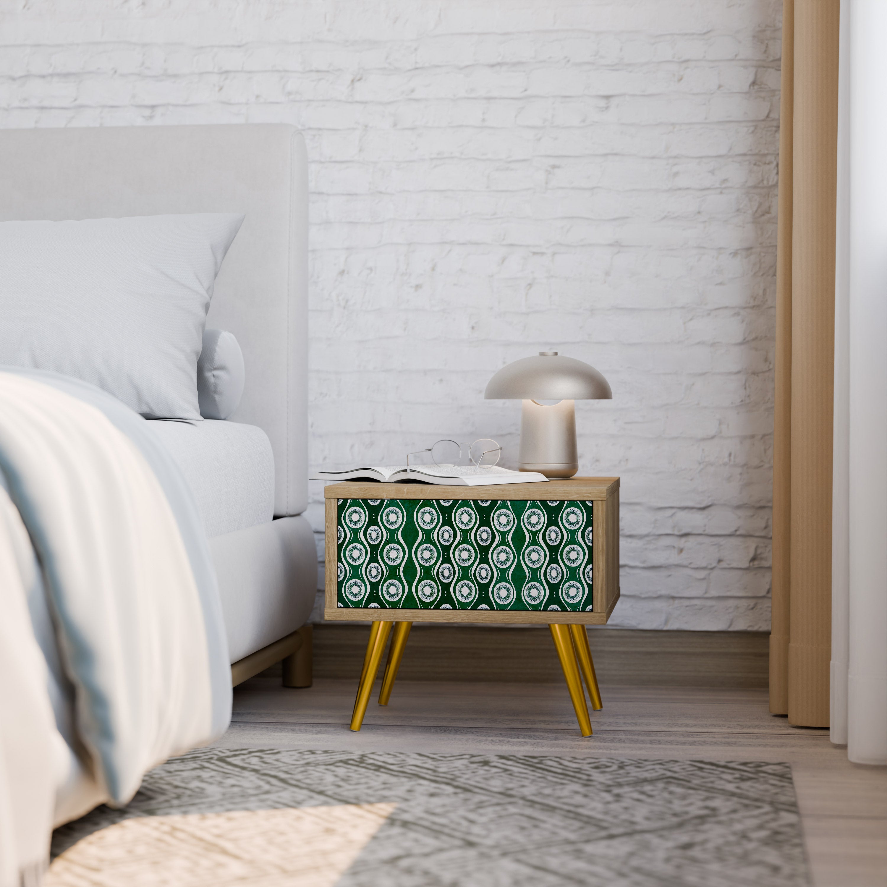 GREEN EYES Nightstand in Oak Effect