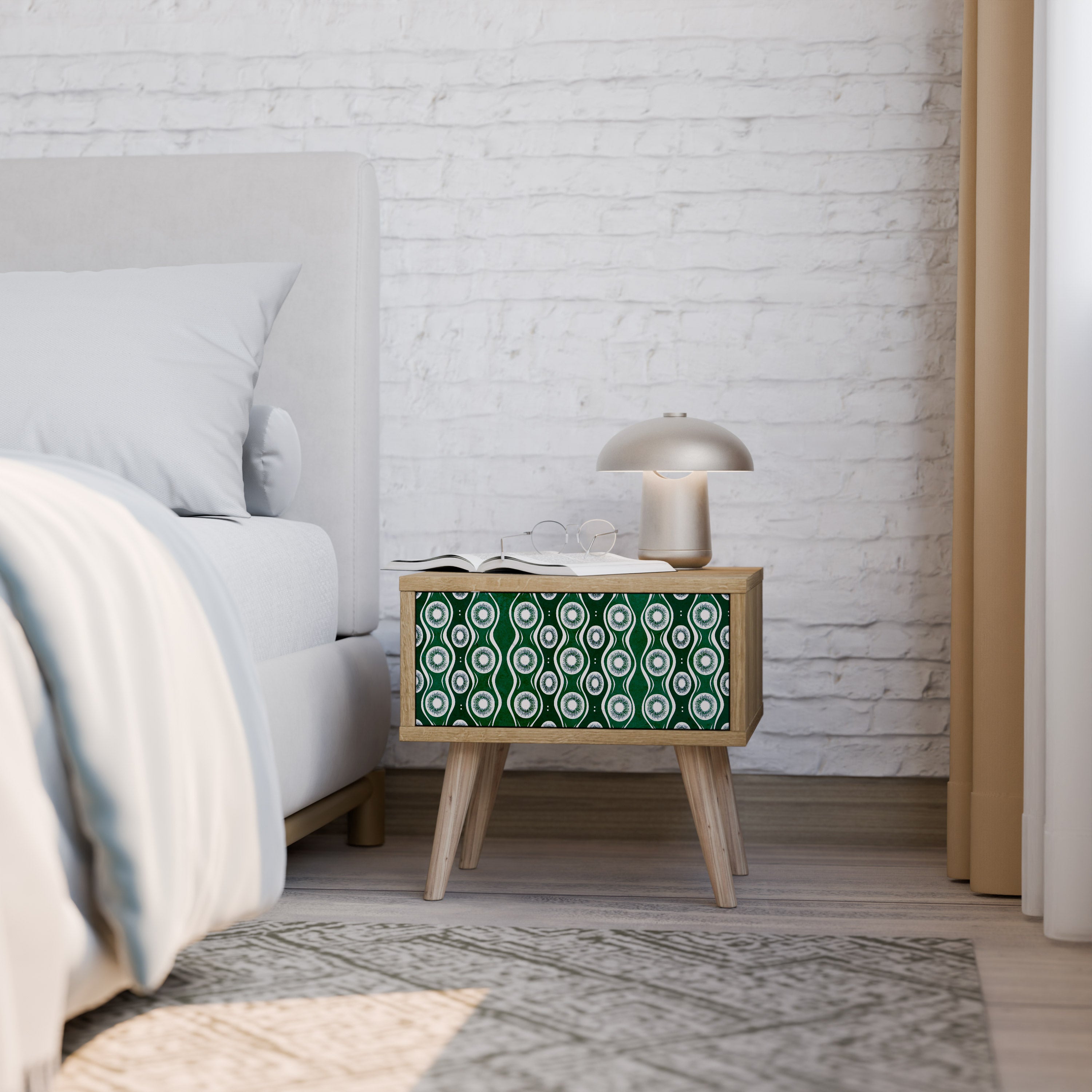 GREEN EYES Nightstand in Oak Effect