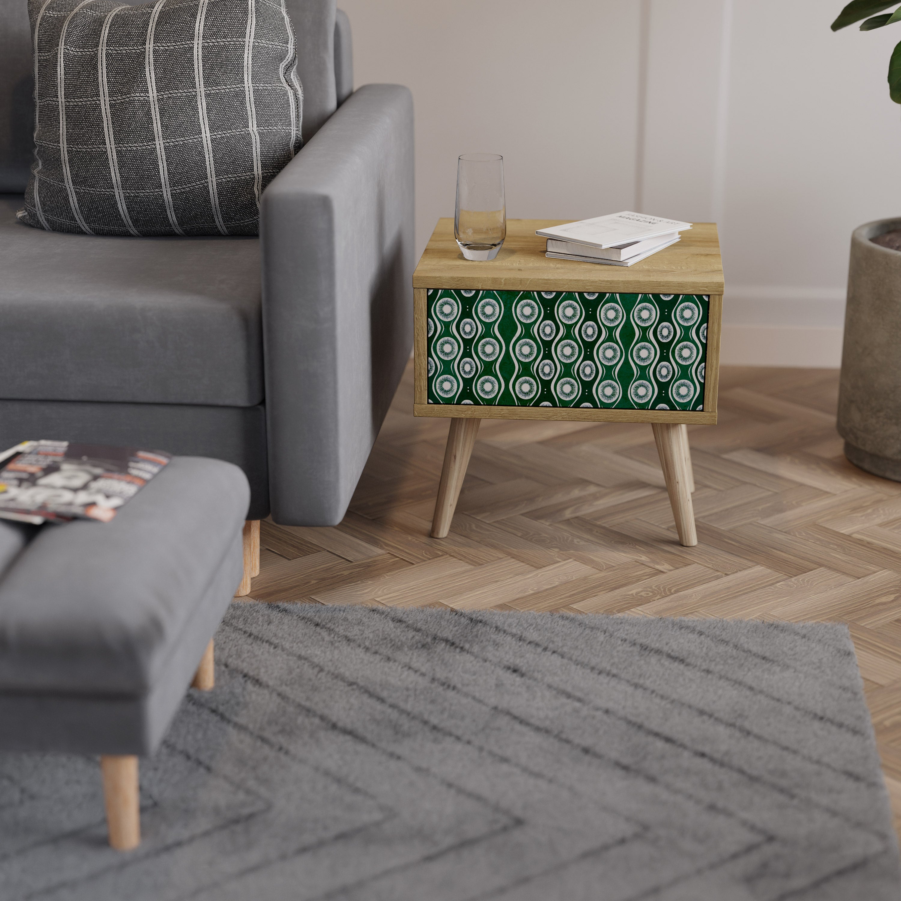 GREEN EYES Nightstand in Oak Effect