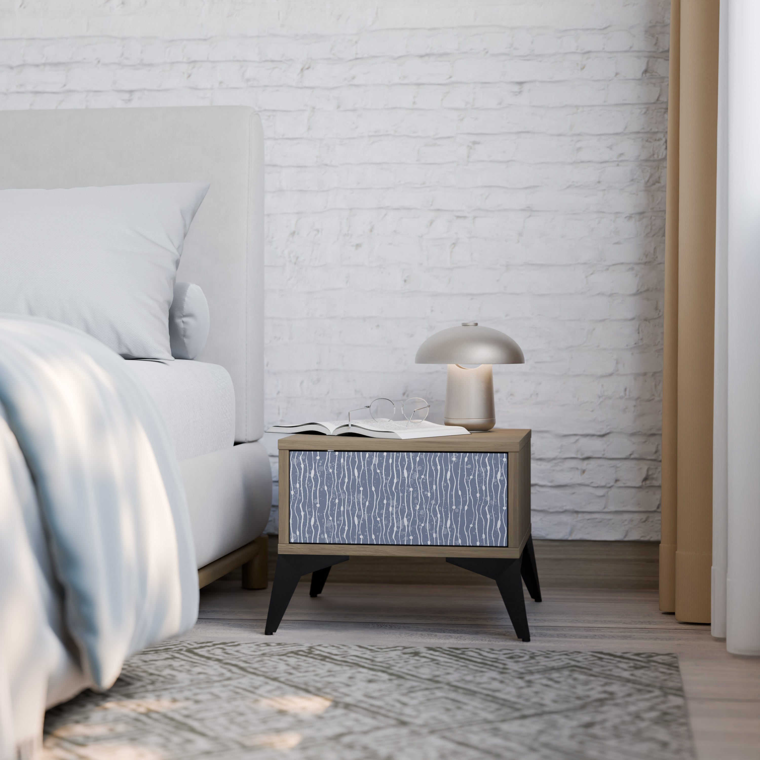 GRAPHITE RAIN Nightstand in Oak Effect