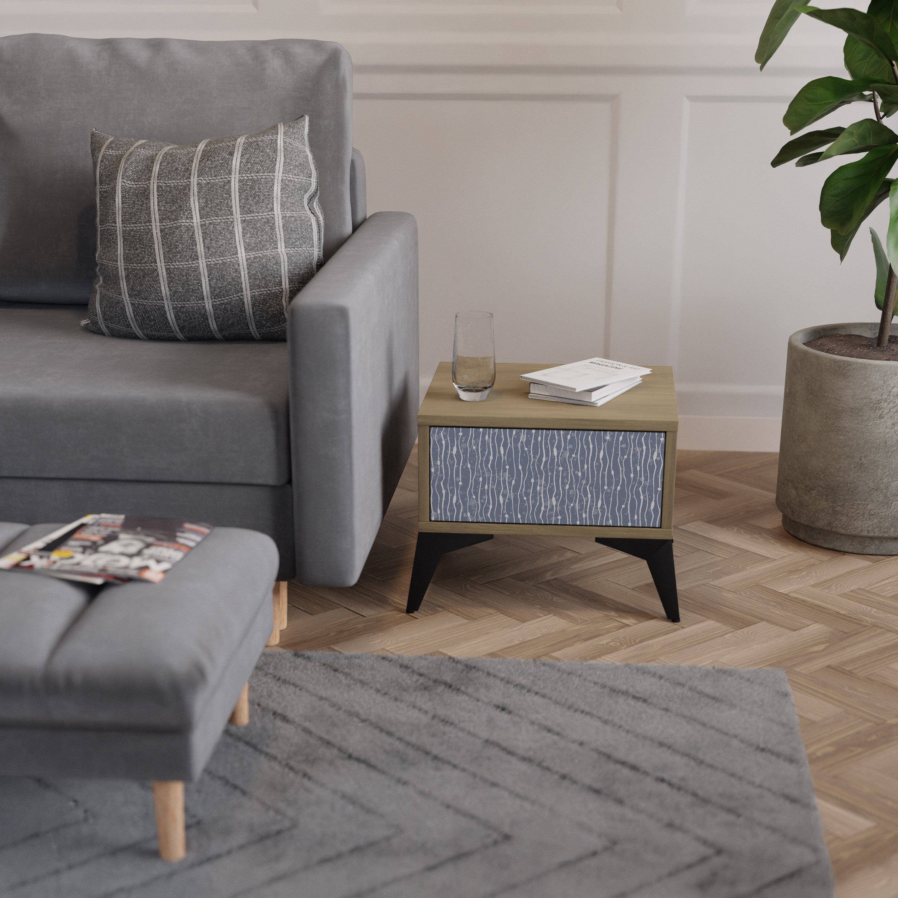 GRAPHITE RAIN Nightstand in Oak Effect