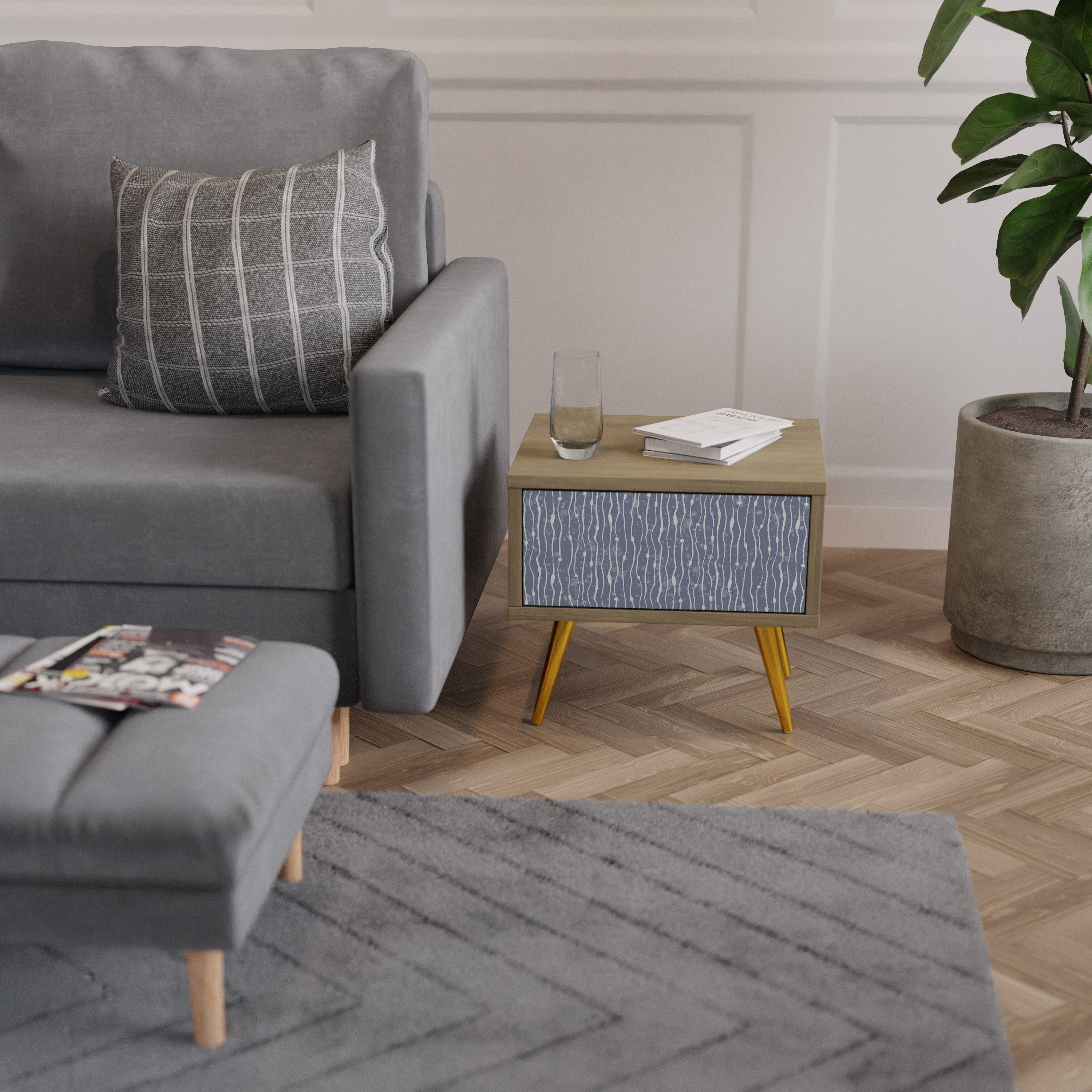 GRAPHITE RAIN Nightstand in Oak Effect