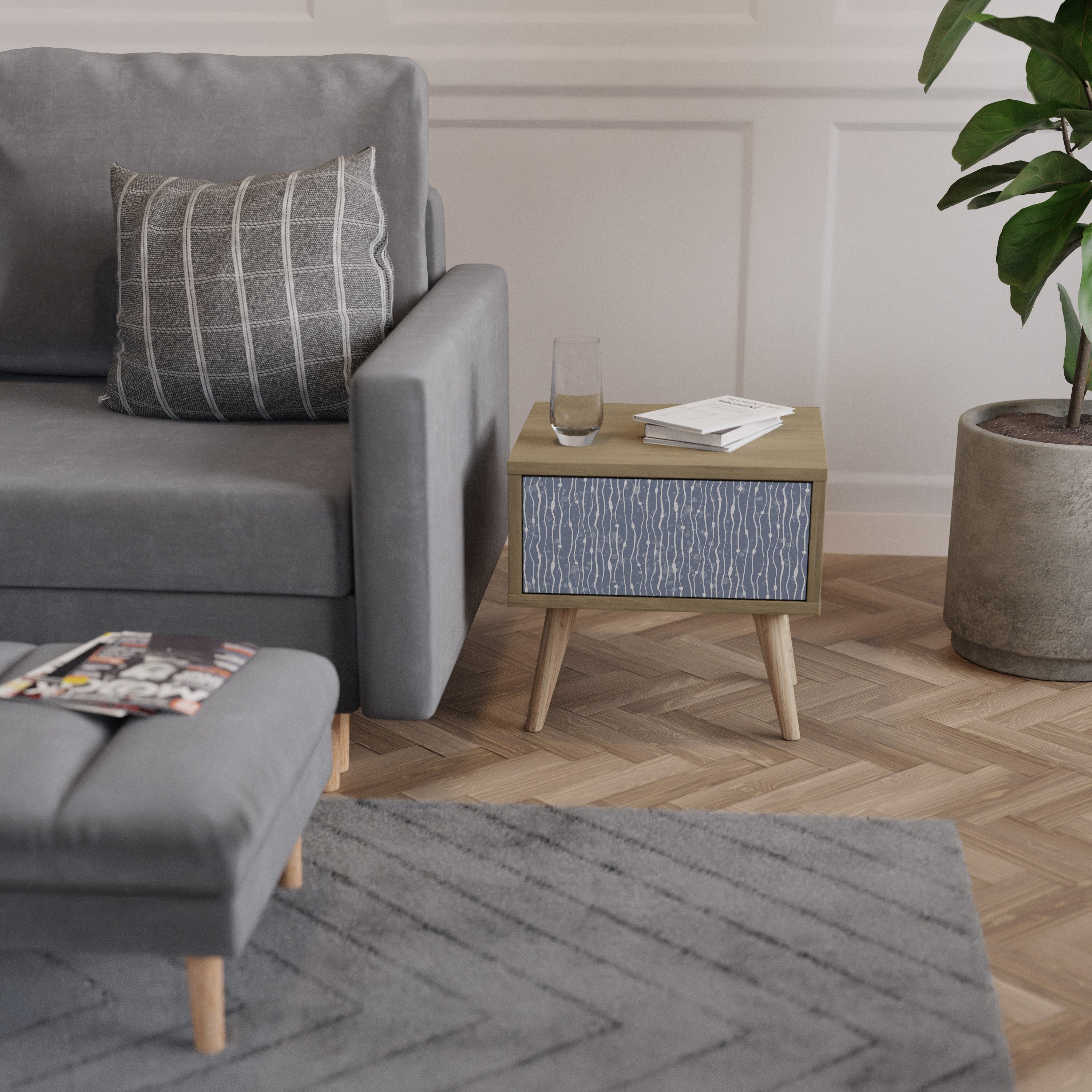 GRAPHITE RAIN Nightstand in Oak Effect