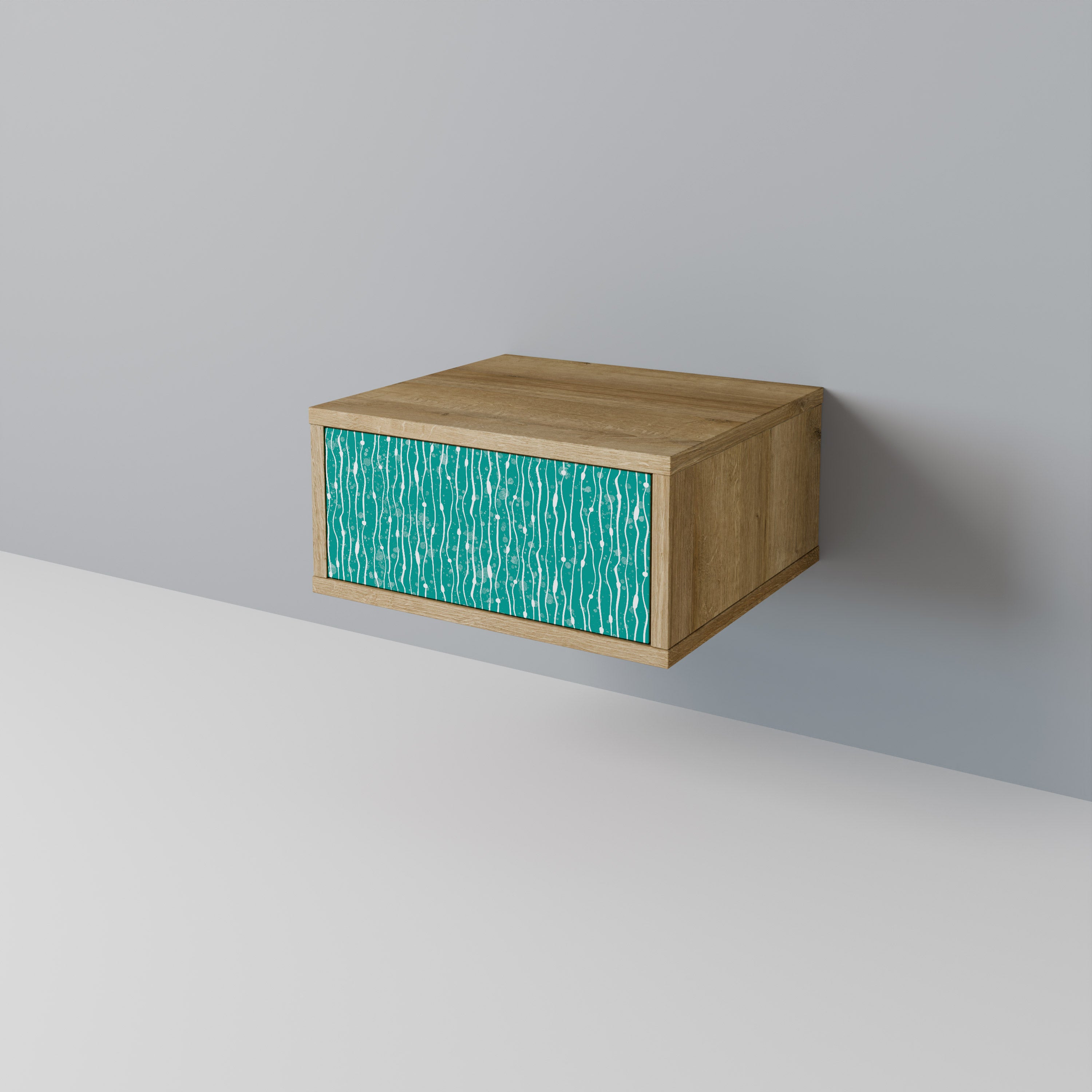 TURQUOISE RAIN Nightstand in Oak Effect