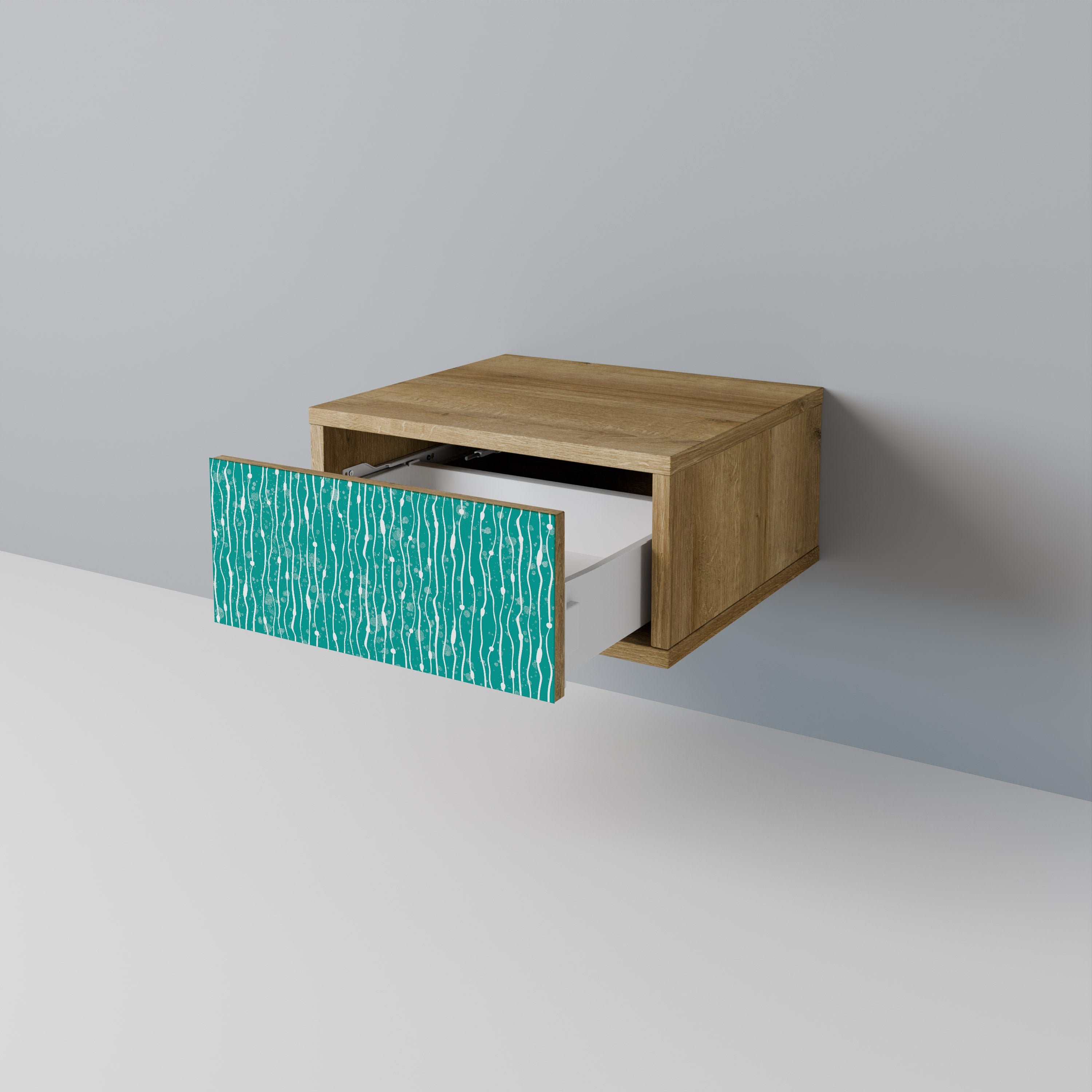 TURQUOISE RAIN Nightstand in Oak Effect