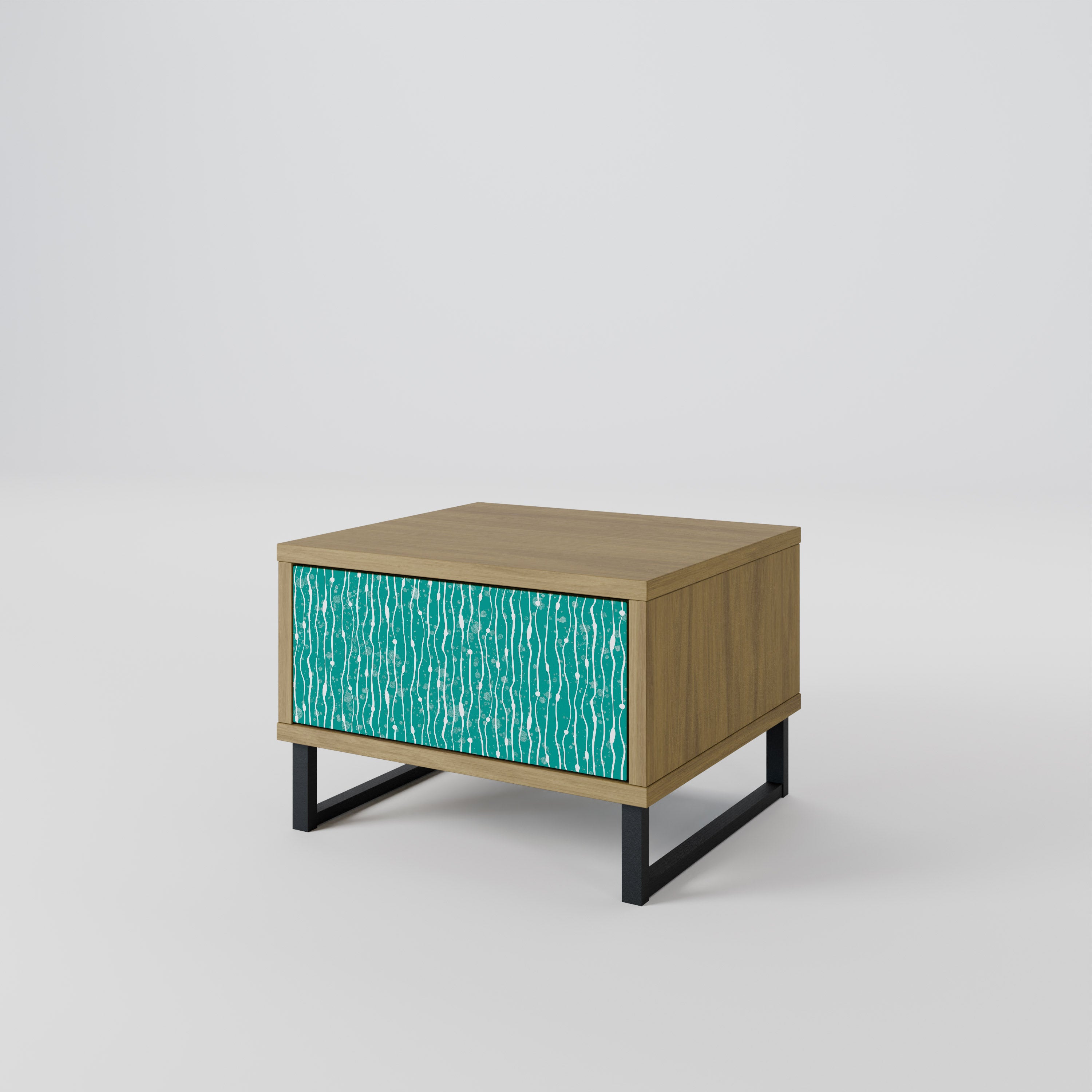 TURQUOISE RAIN Nightstand in Oak Effect