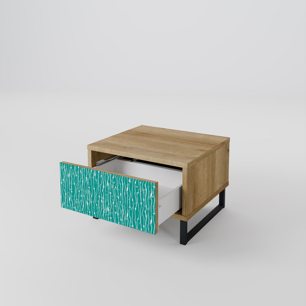 TURQUOISE RAIN Nightstand in Oak Effect