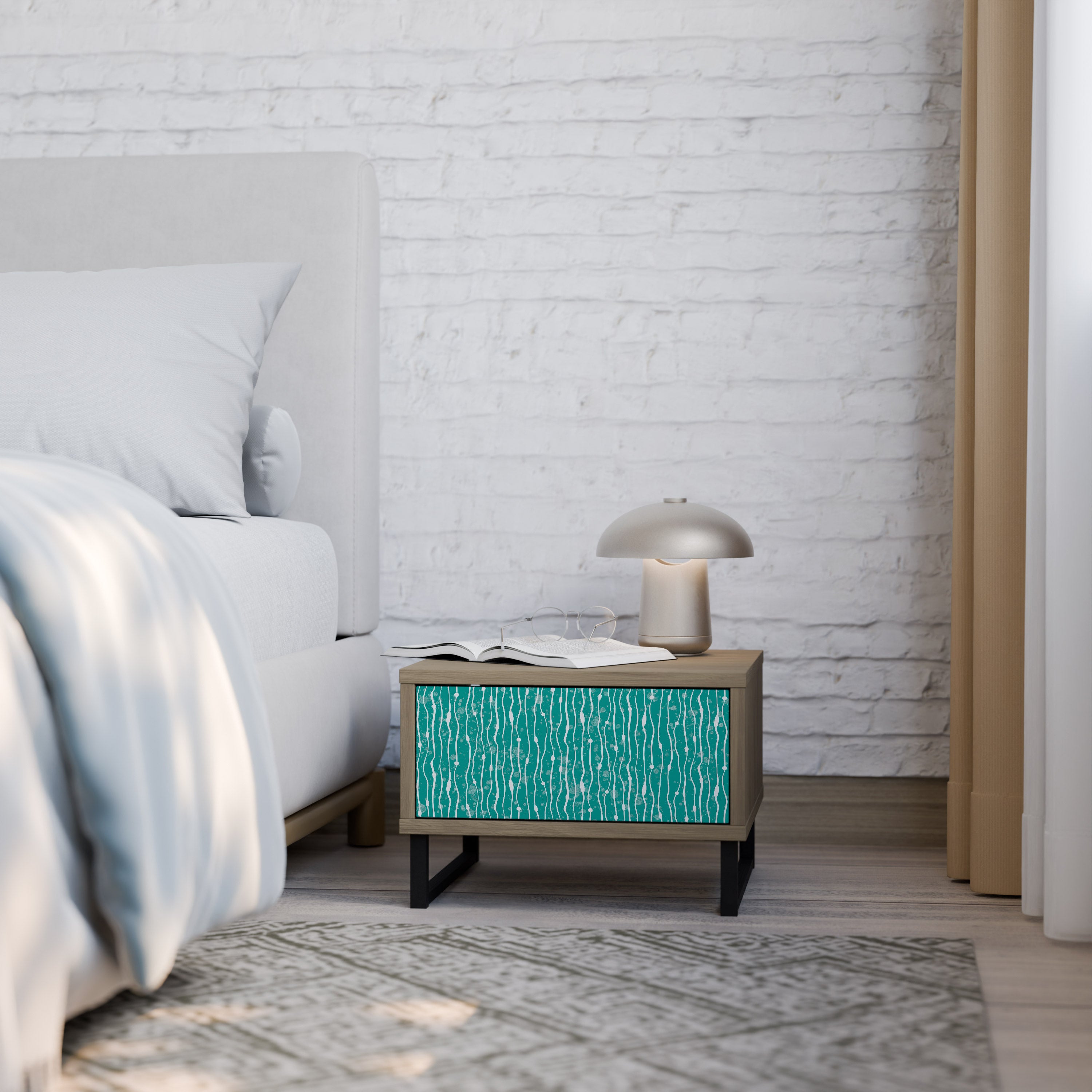 TURQUOISE RAIN Nightstand in Oak Effect