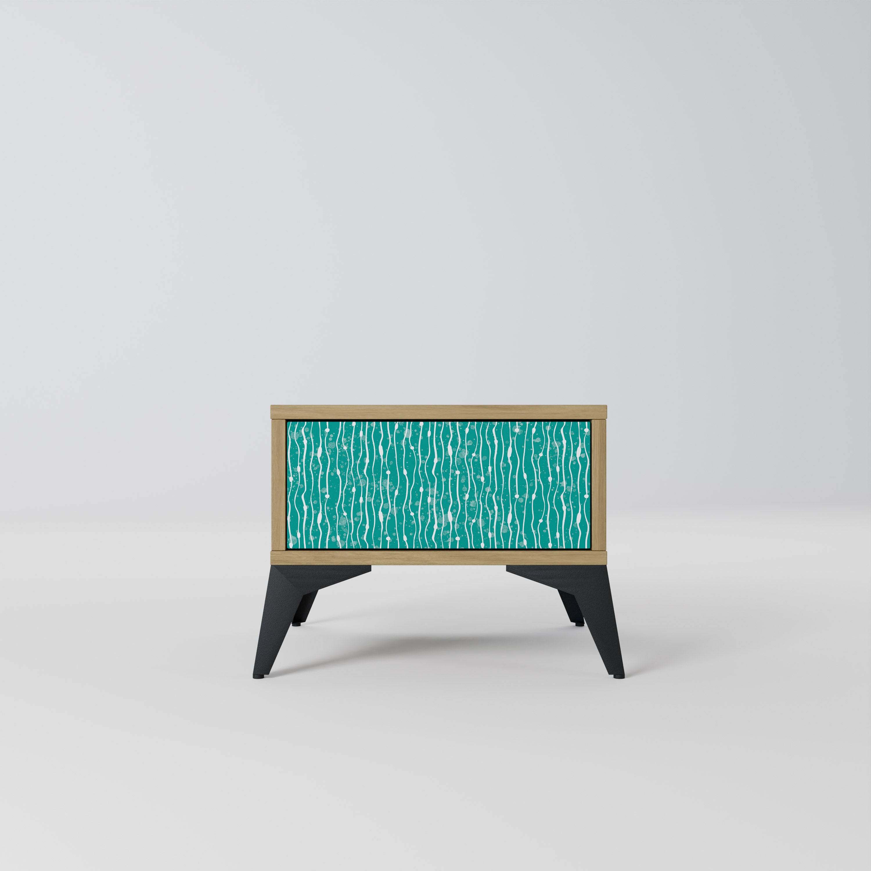 TURQUOISE RAIN Nightstand in Oak Effect