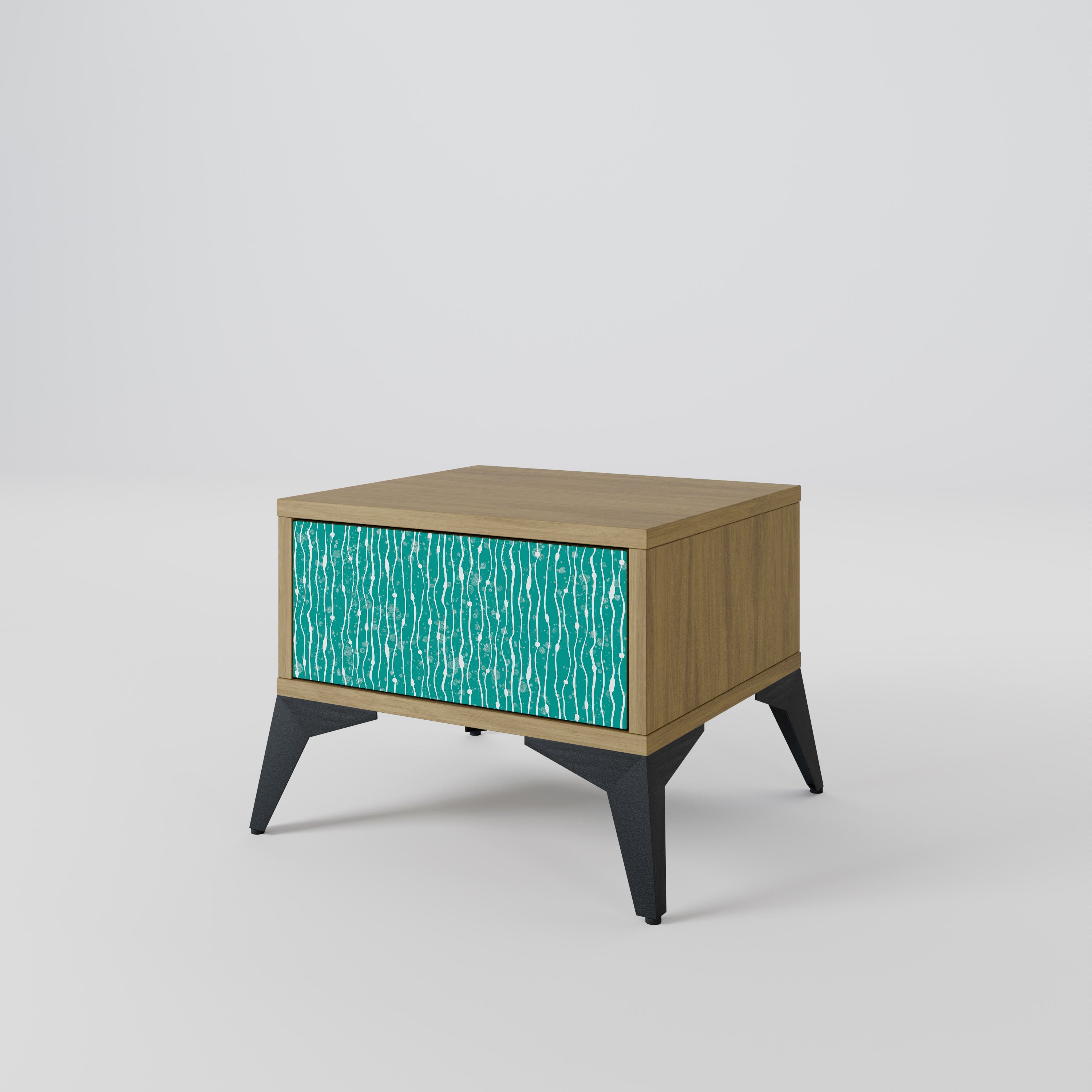 TURQUOISE RAIN Nightstand in Oak Effect