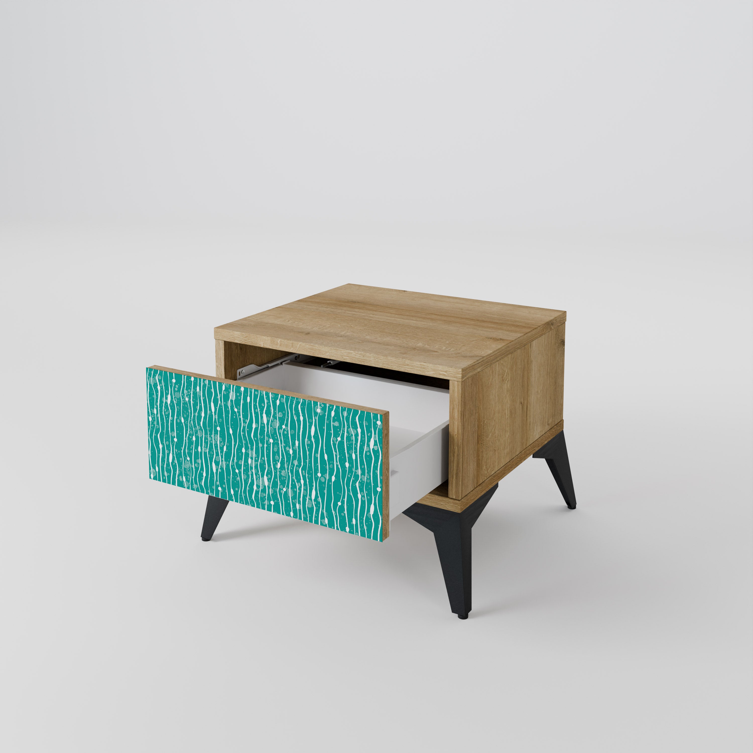 TURQUOISE RAIN Nightstand in Oak Effect