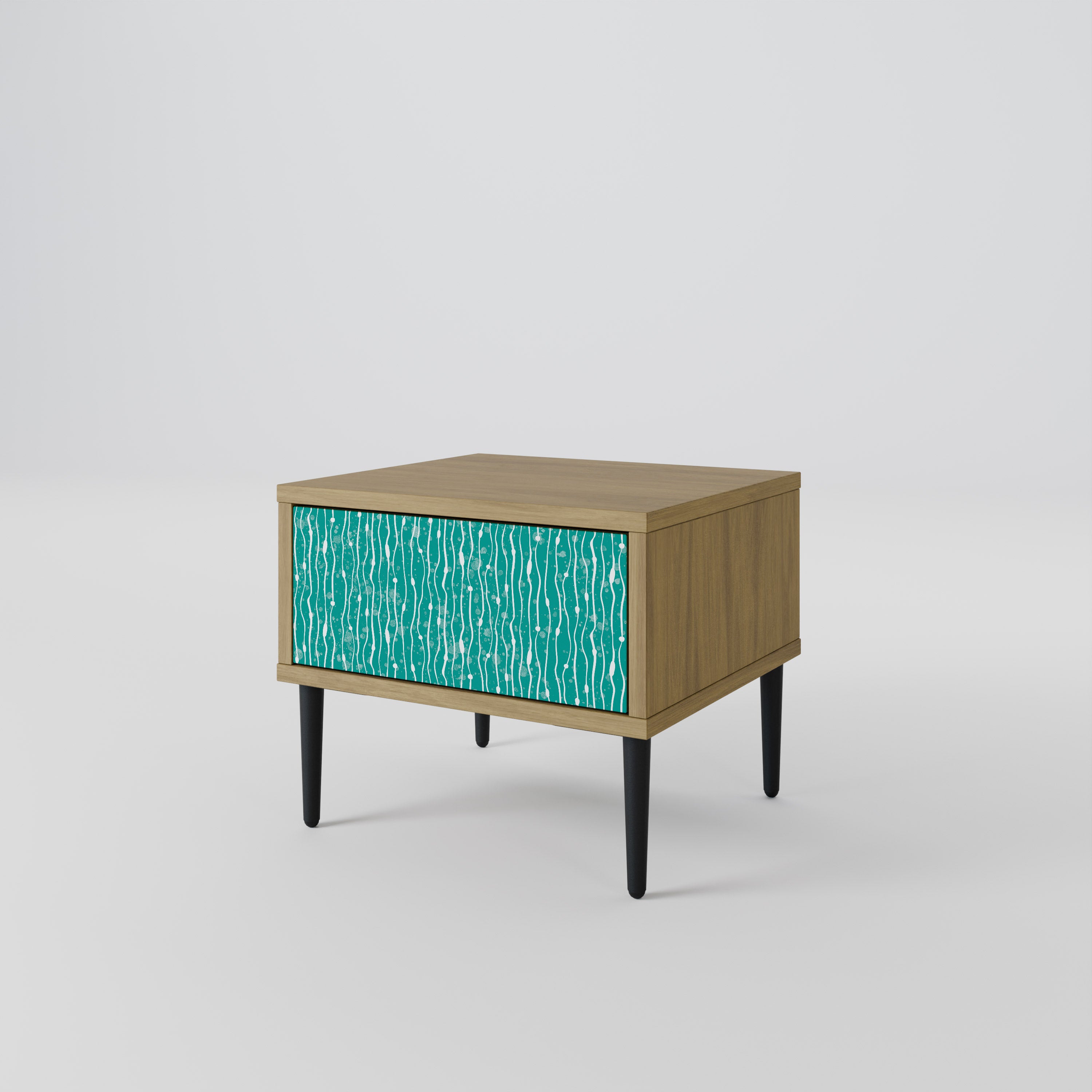 TURQUOISE RAIN Nightstand in Oak Effect