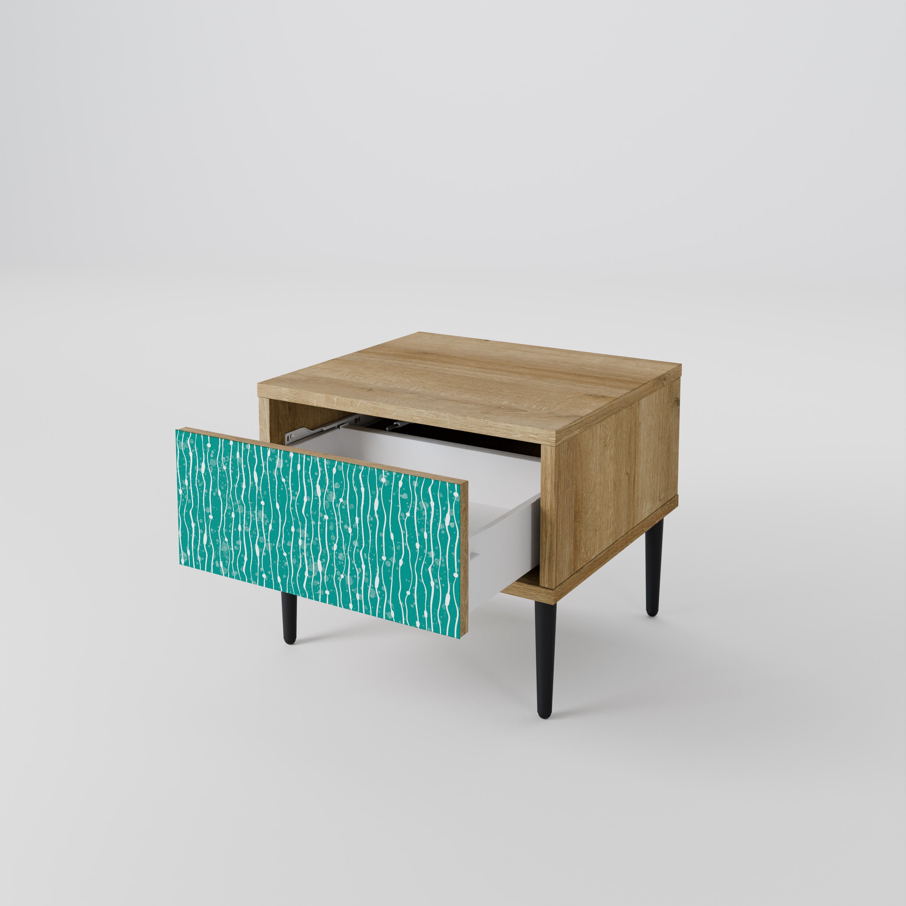 TURQUOISE RAIN Nightstand in Oak Effect