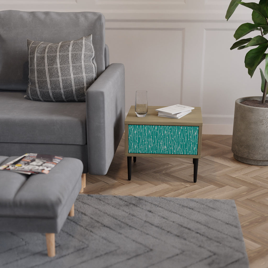 TURQUOISE RAIN Nightstand in Oak Effect