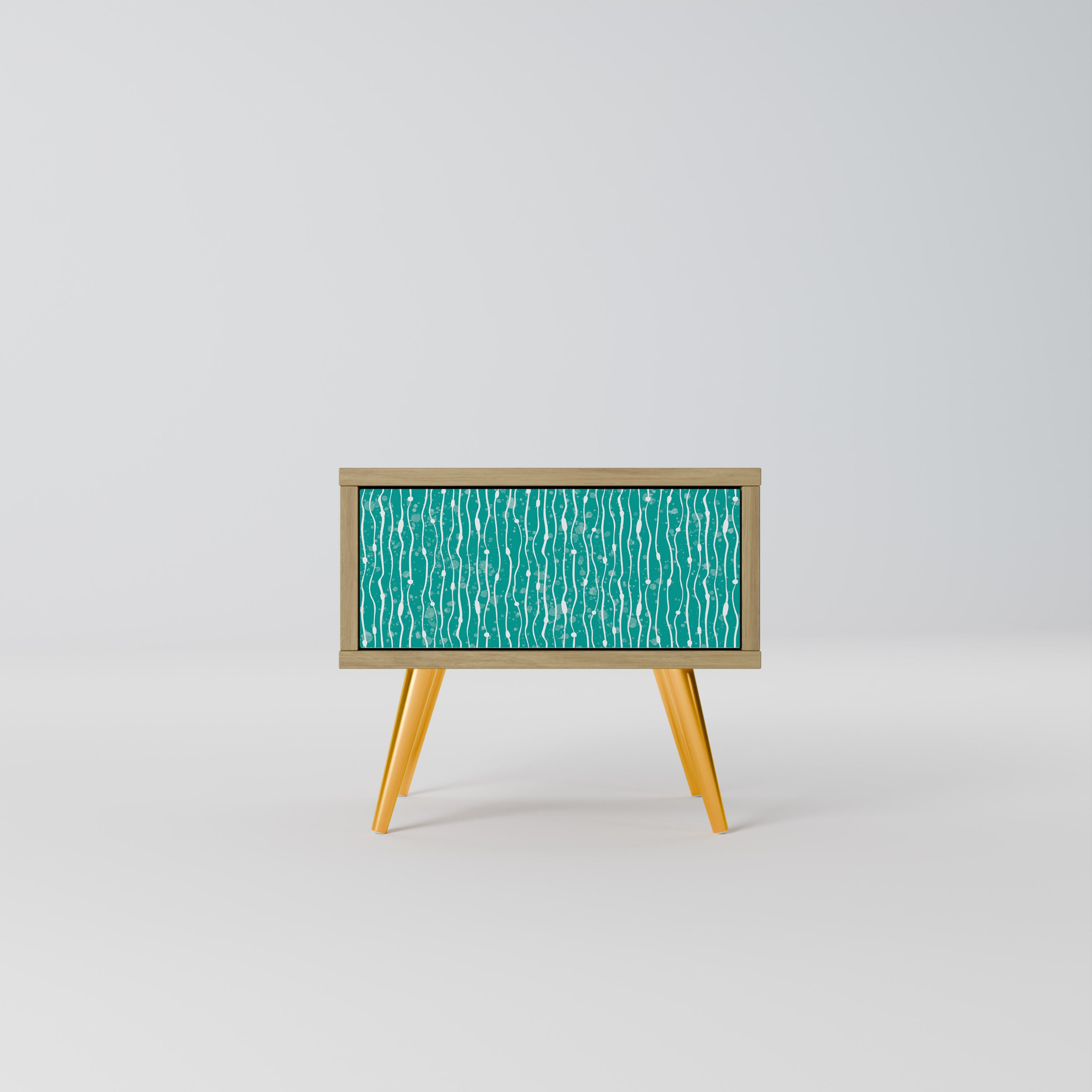 TURQUOISE RAIN Nightstand in Oak Effect