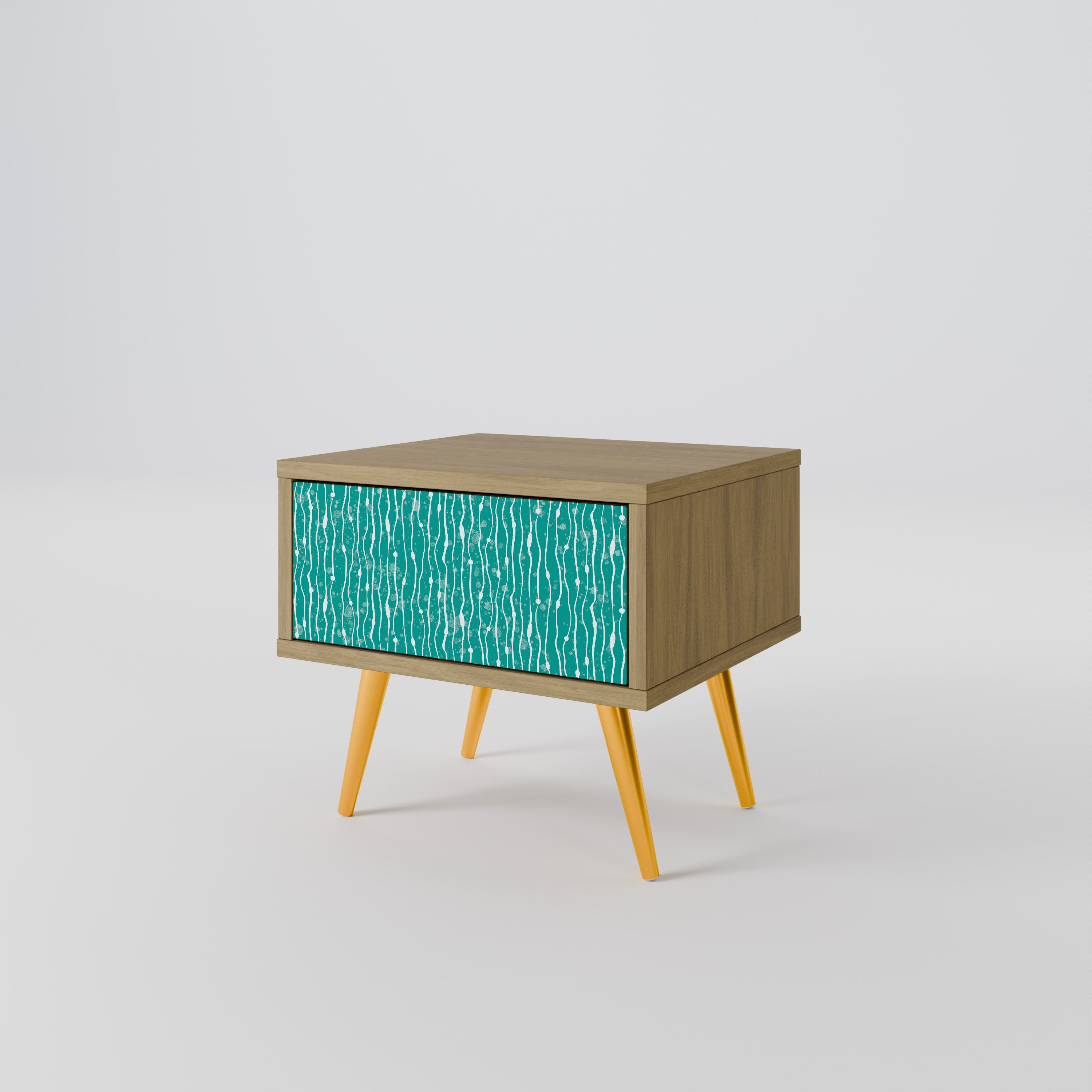 TURQUOISE RAIN Nightstand in Oak Effect