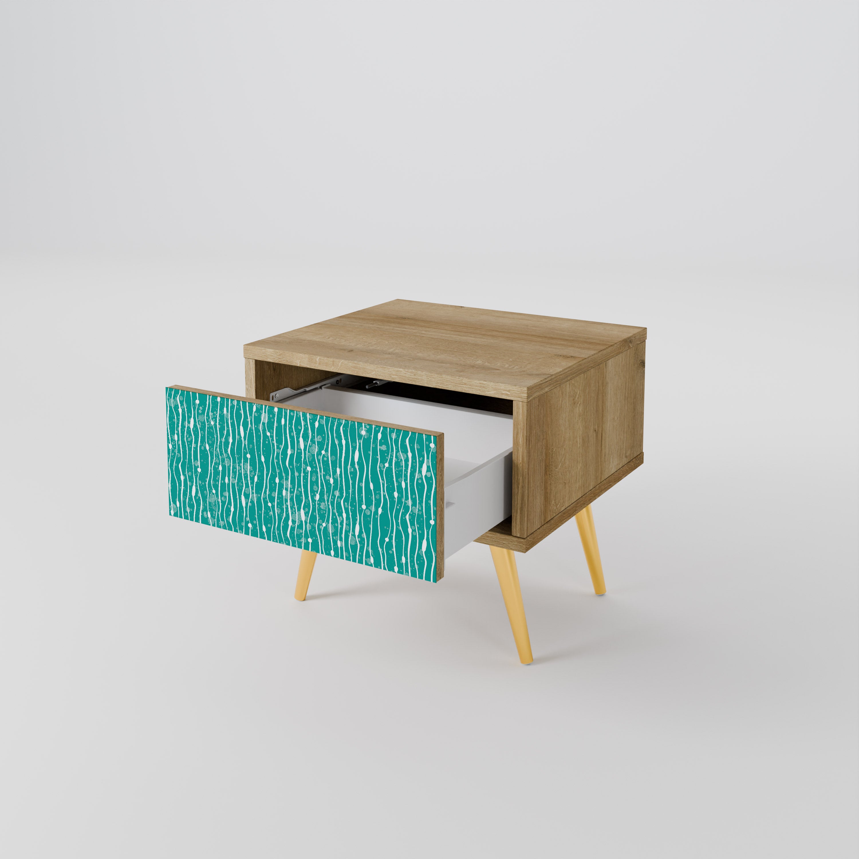 TURQUOISE RAIN Nightstand in Oak Effect