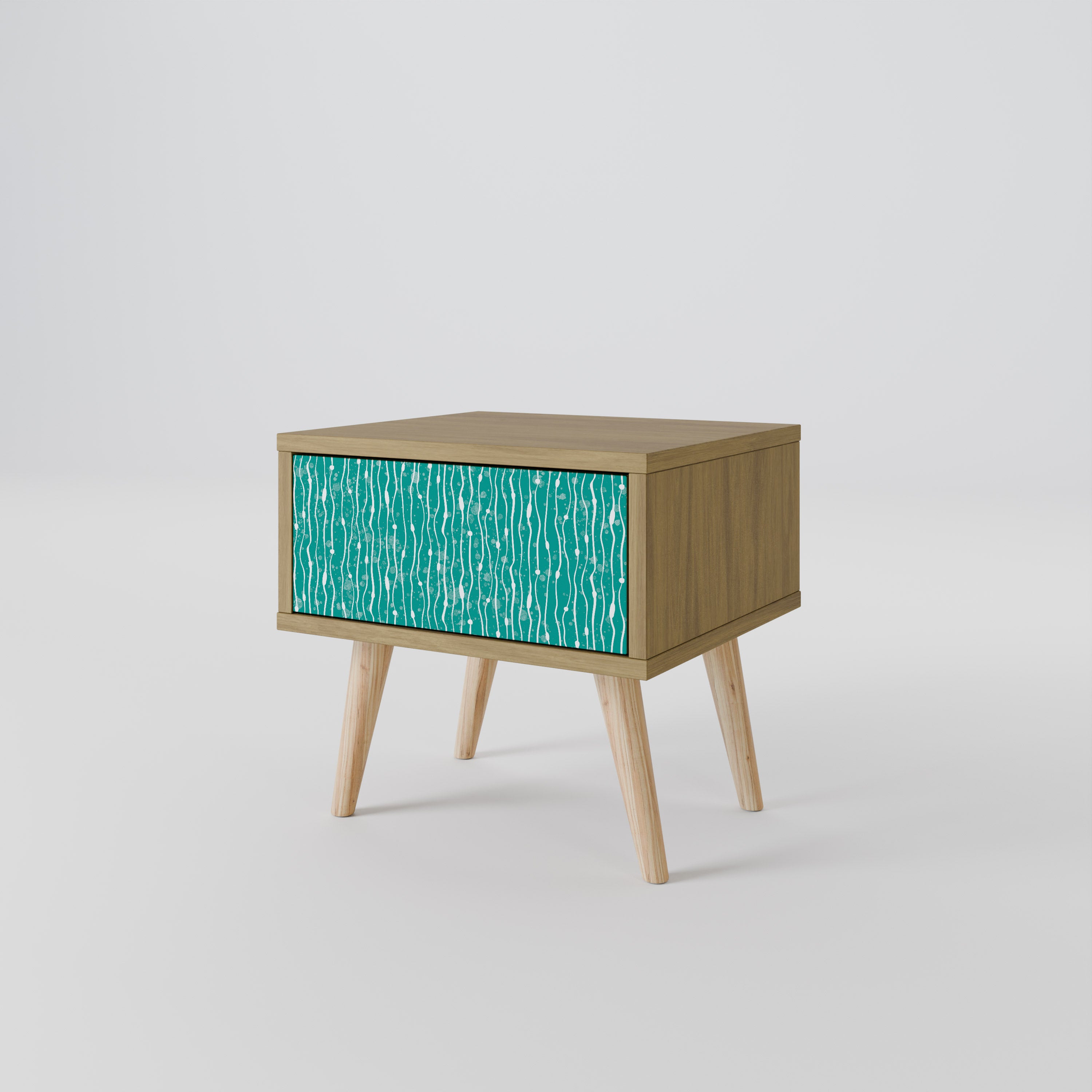 TURQUOISE RAIN Nightstand in Oak Effect