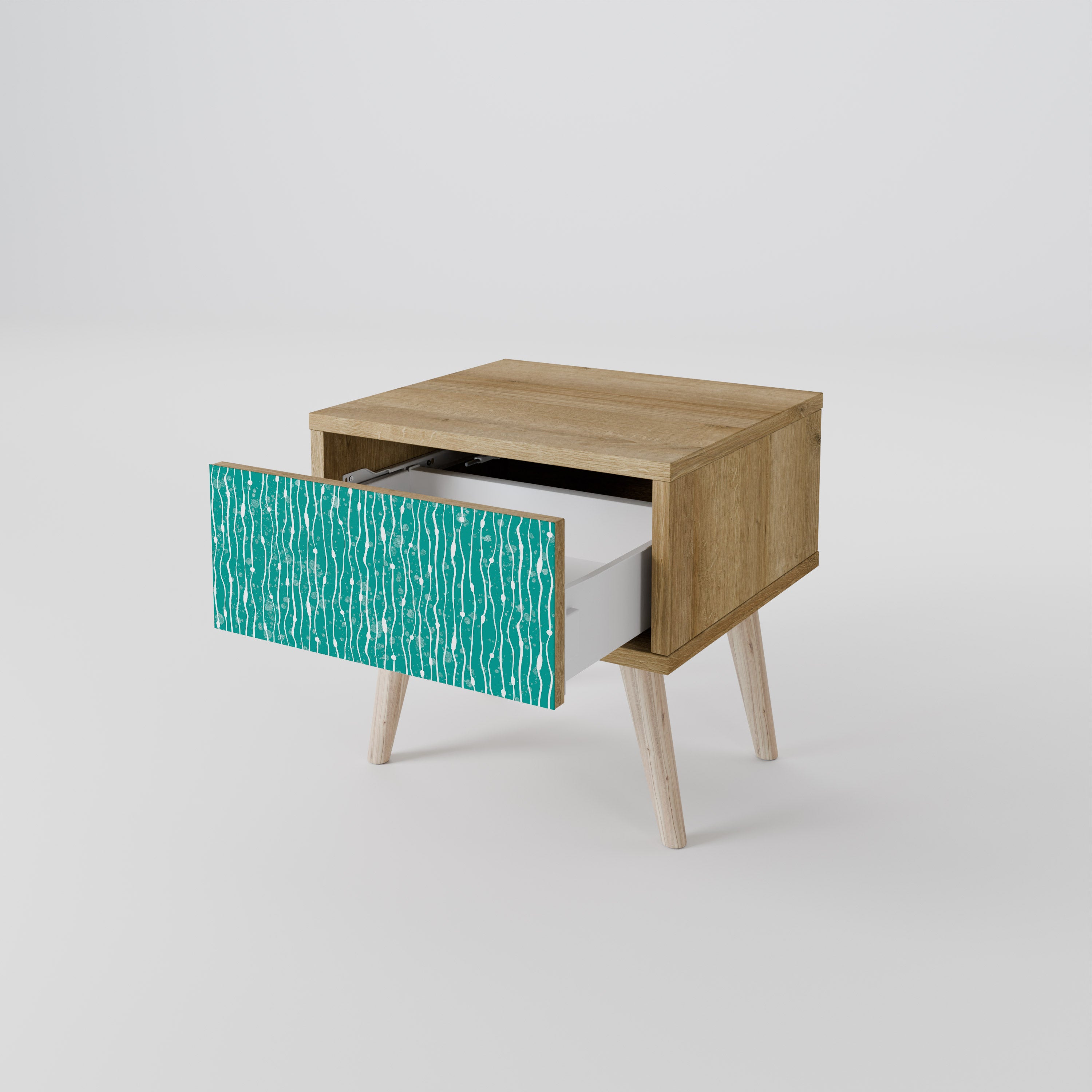 TURQUOISE RAIN Nightstand in Oak Effect