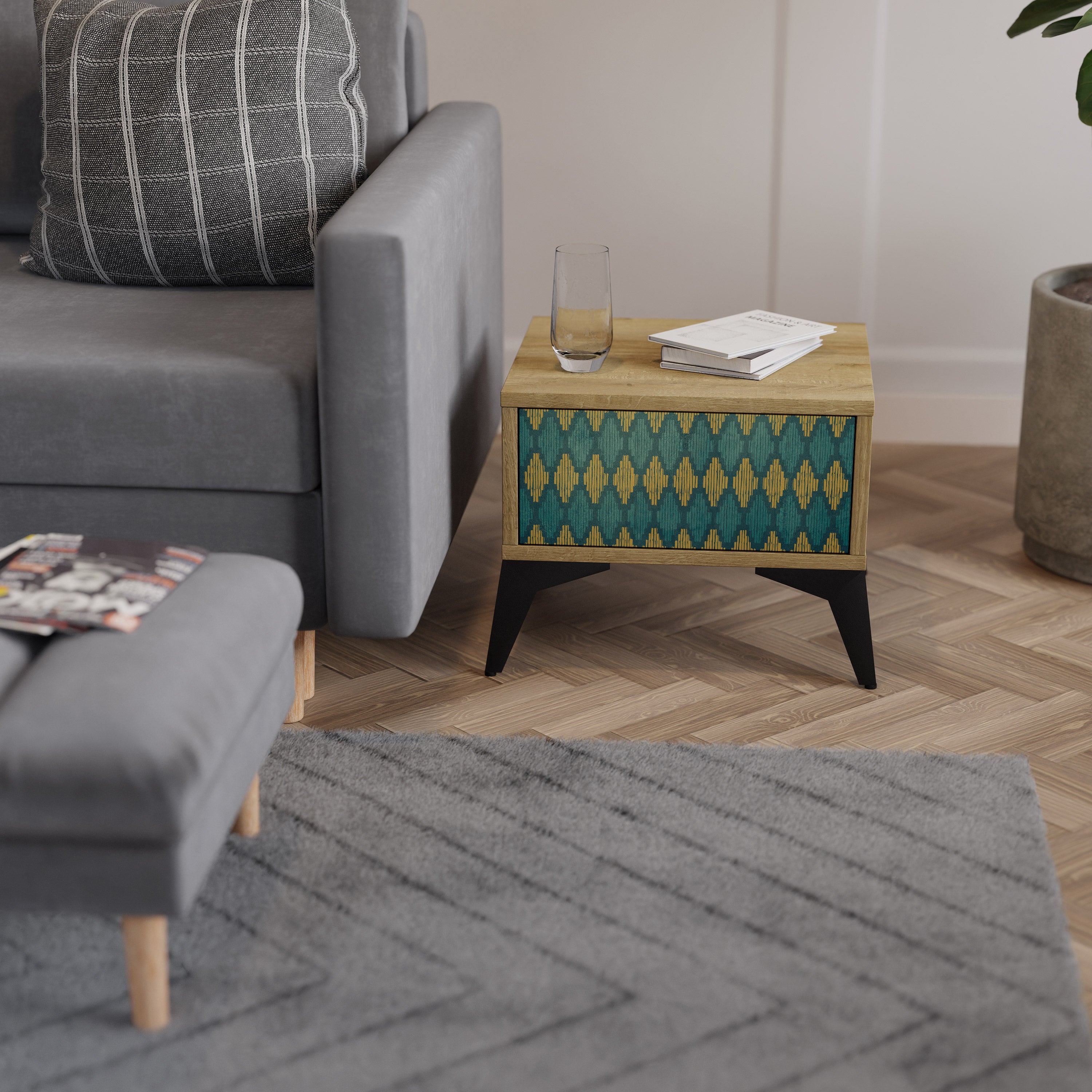 POLYGONS Nightstand in Oak Effect