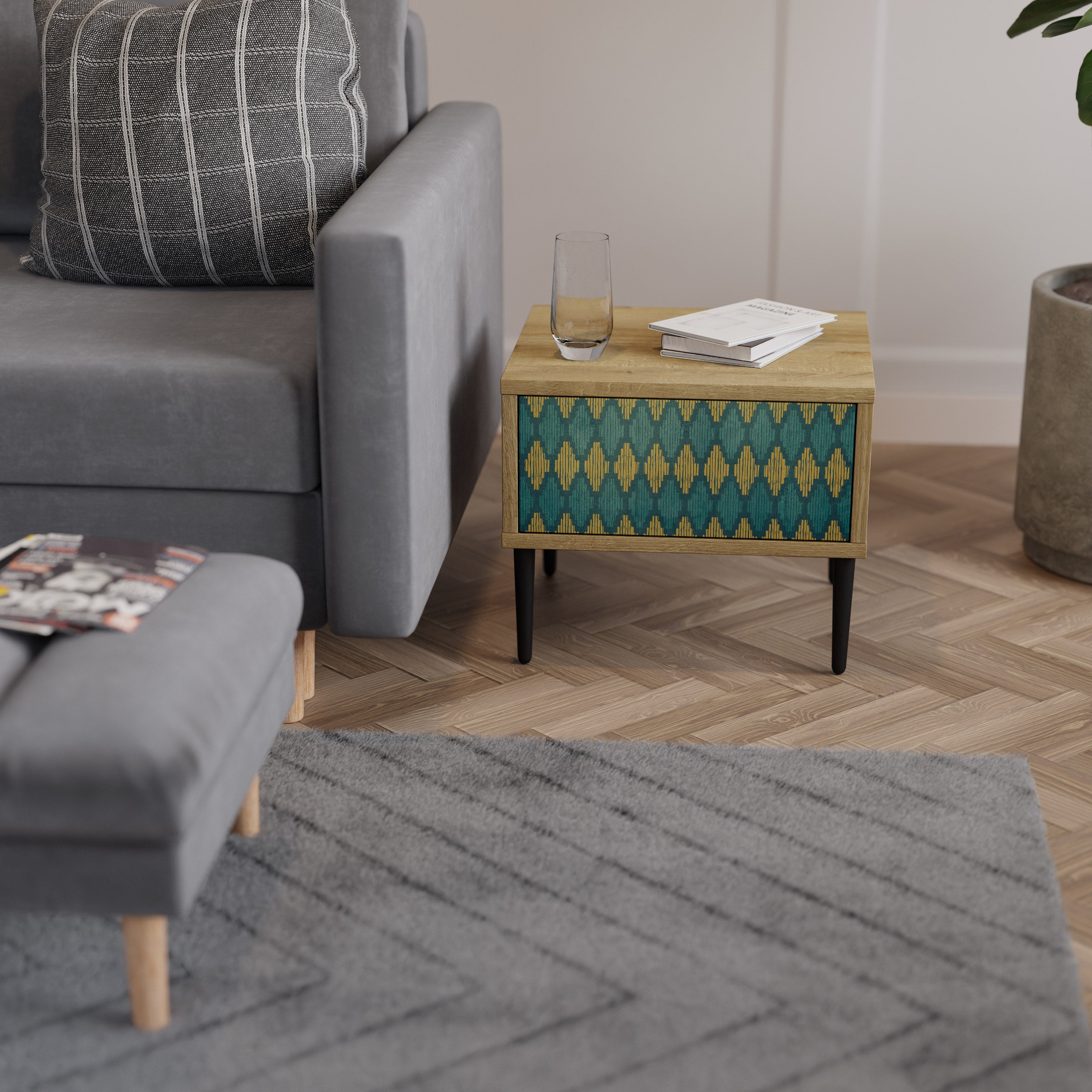 POLYGONS Nightstand in Oak Effect