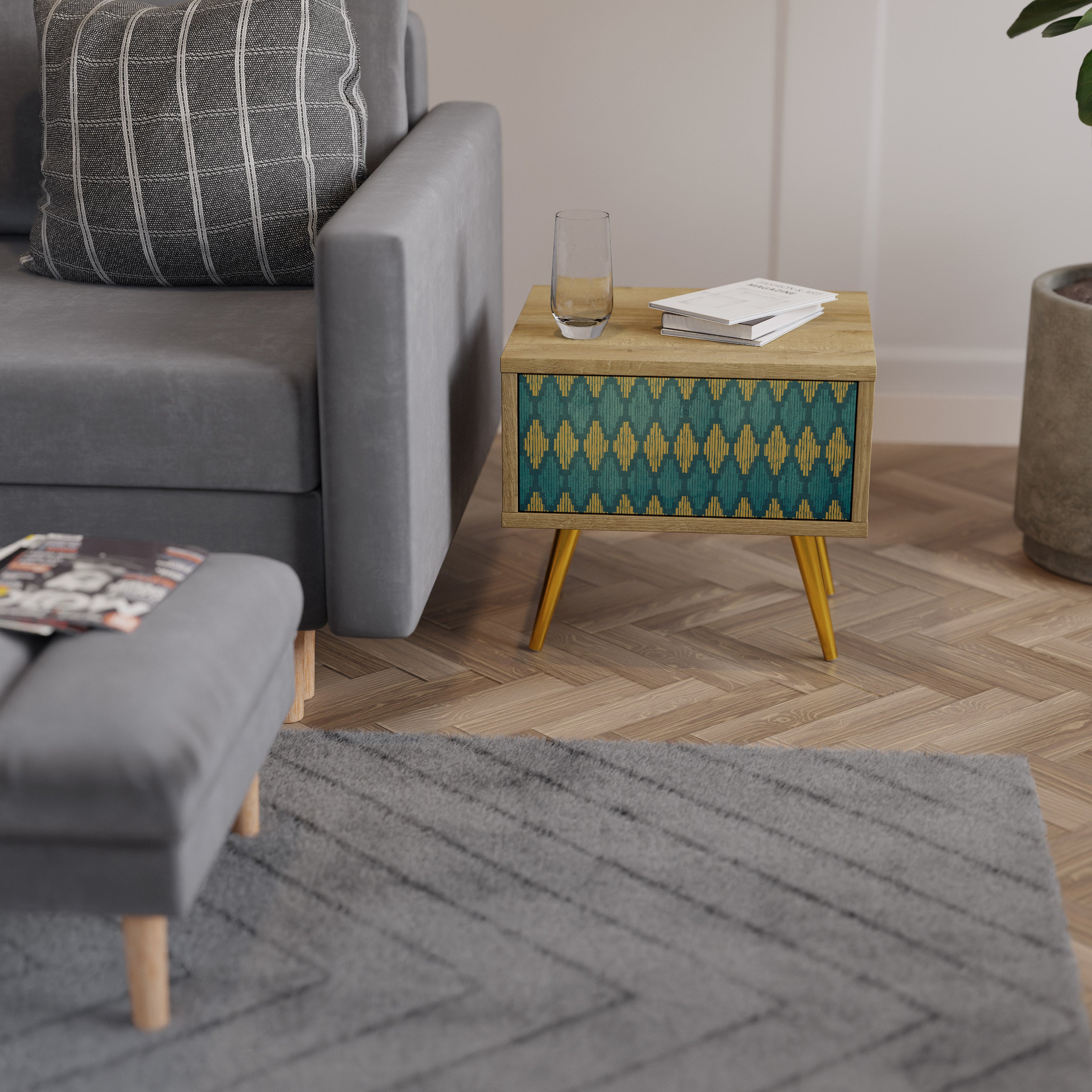POLYGONS Nightstand in Oak Effect