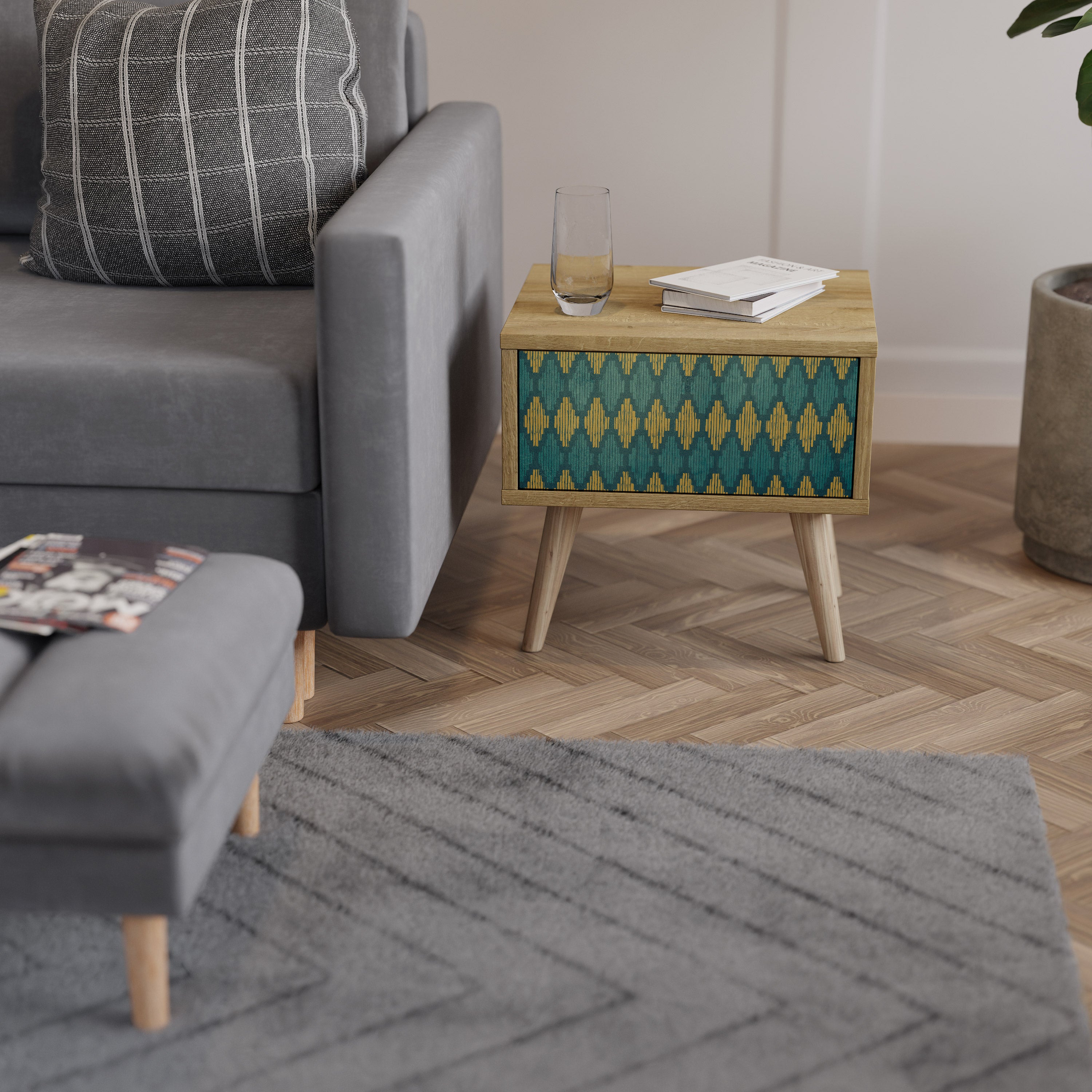 POLYGONS Nightstand in Oak Effect