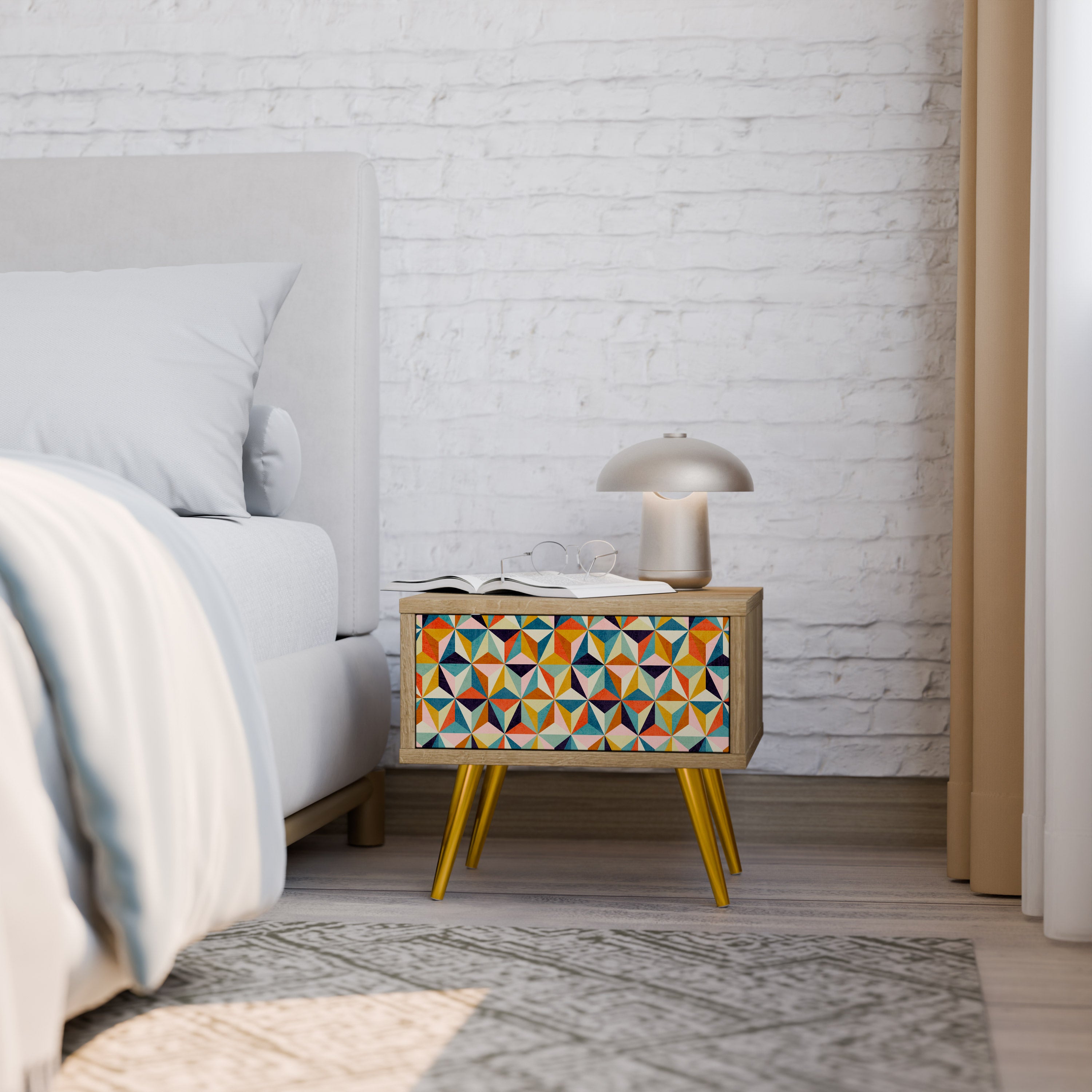 TESSELATE TREASURES Nightstand in Oak Effect