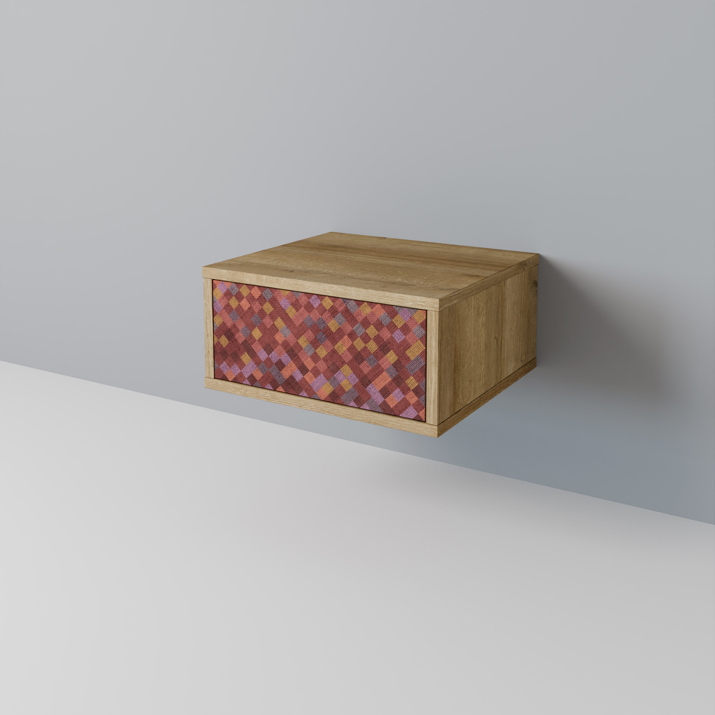 PAINTED SQUARES Nightstand in Oak Effect