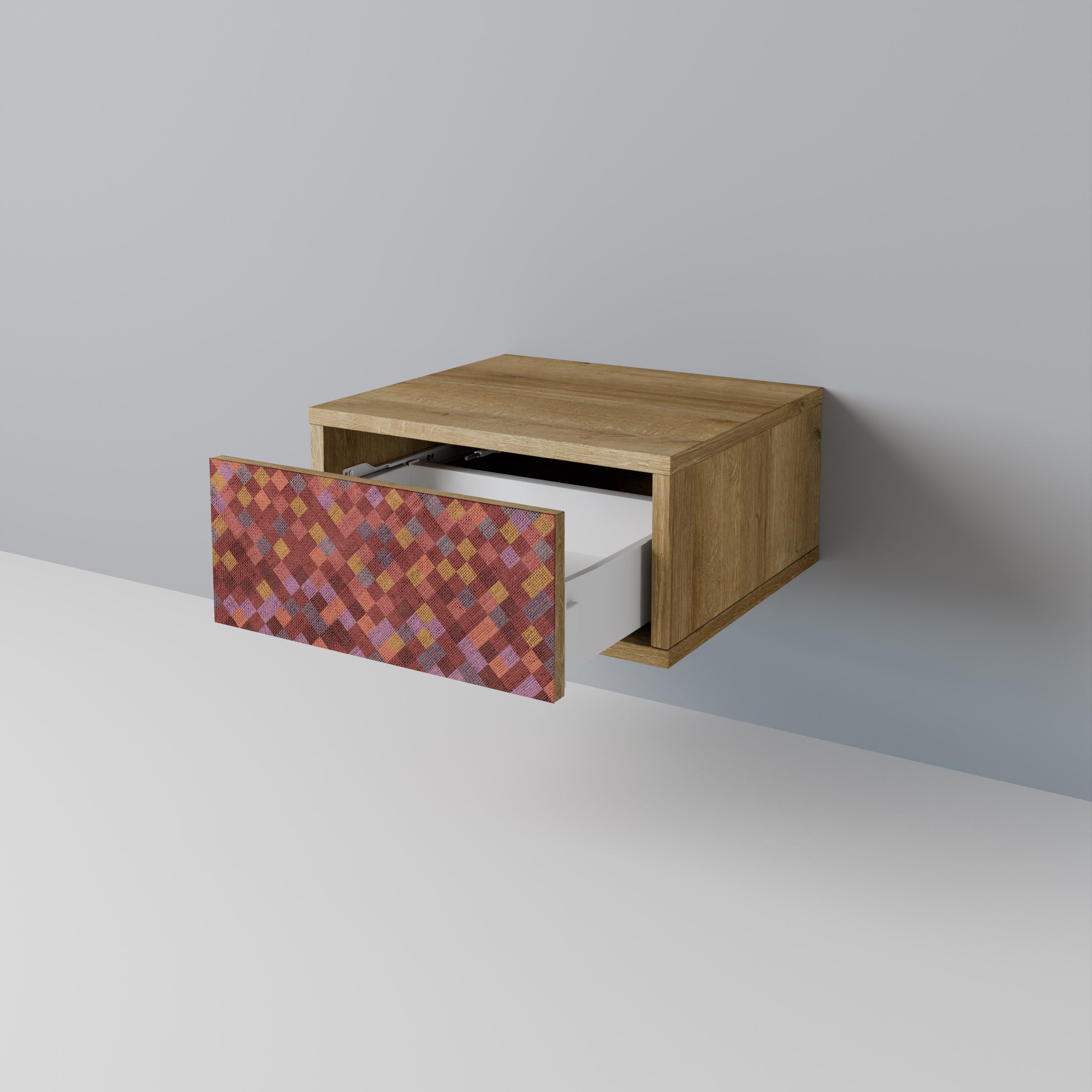 PAINTED SQUARES Nightstand in Oak Effect