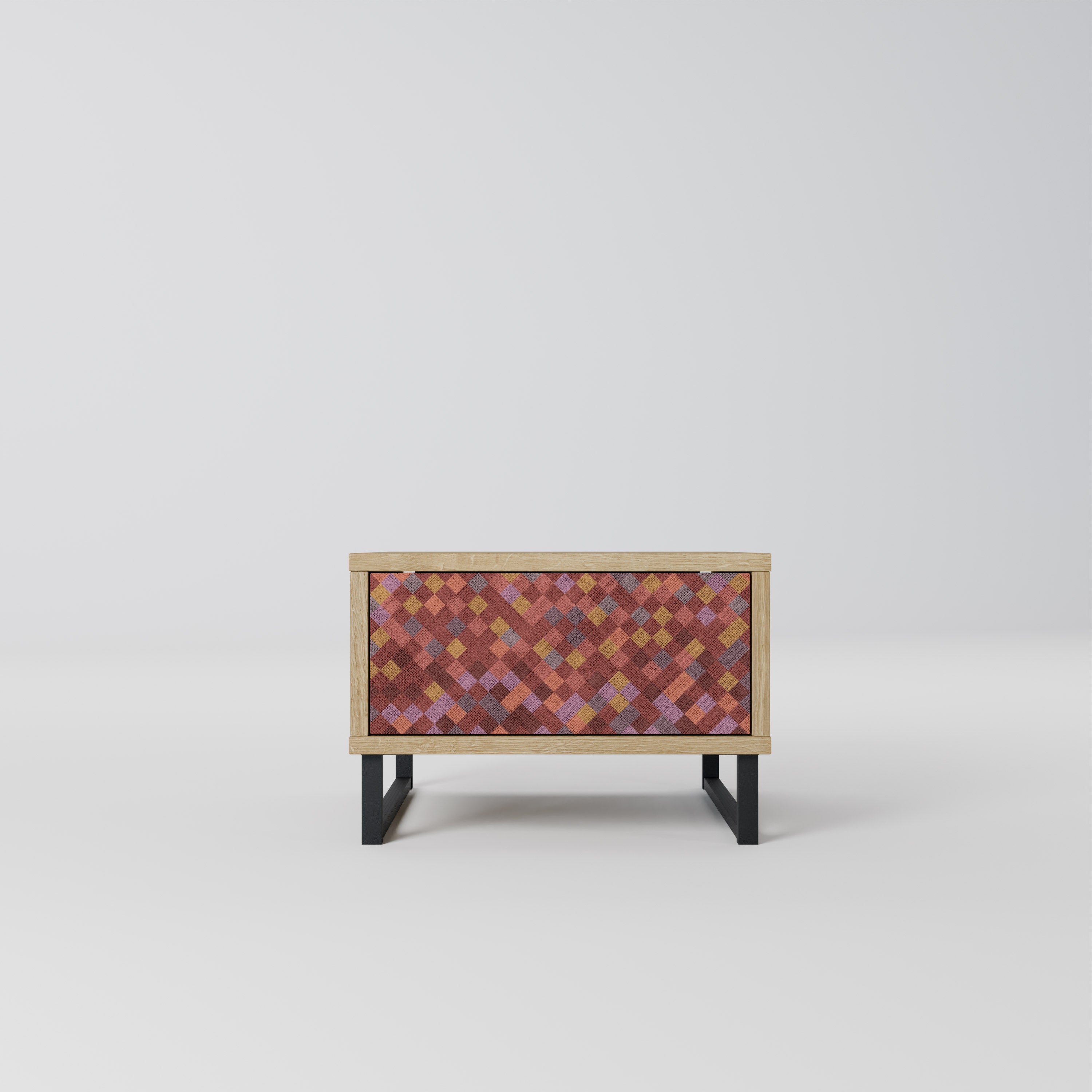 PAINTED SQUARES Nightstand in Oak Effect