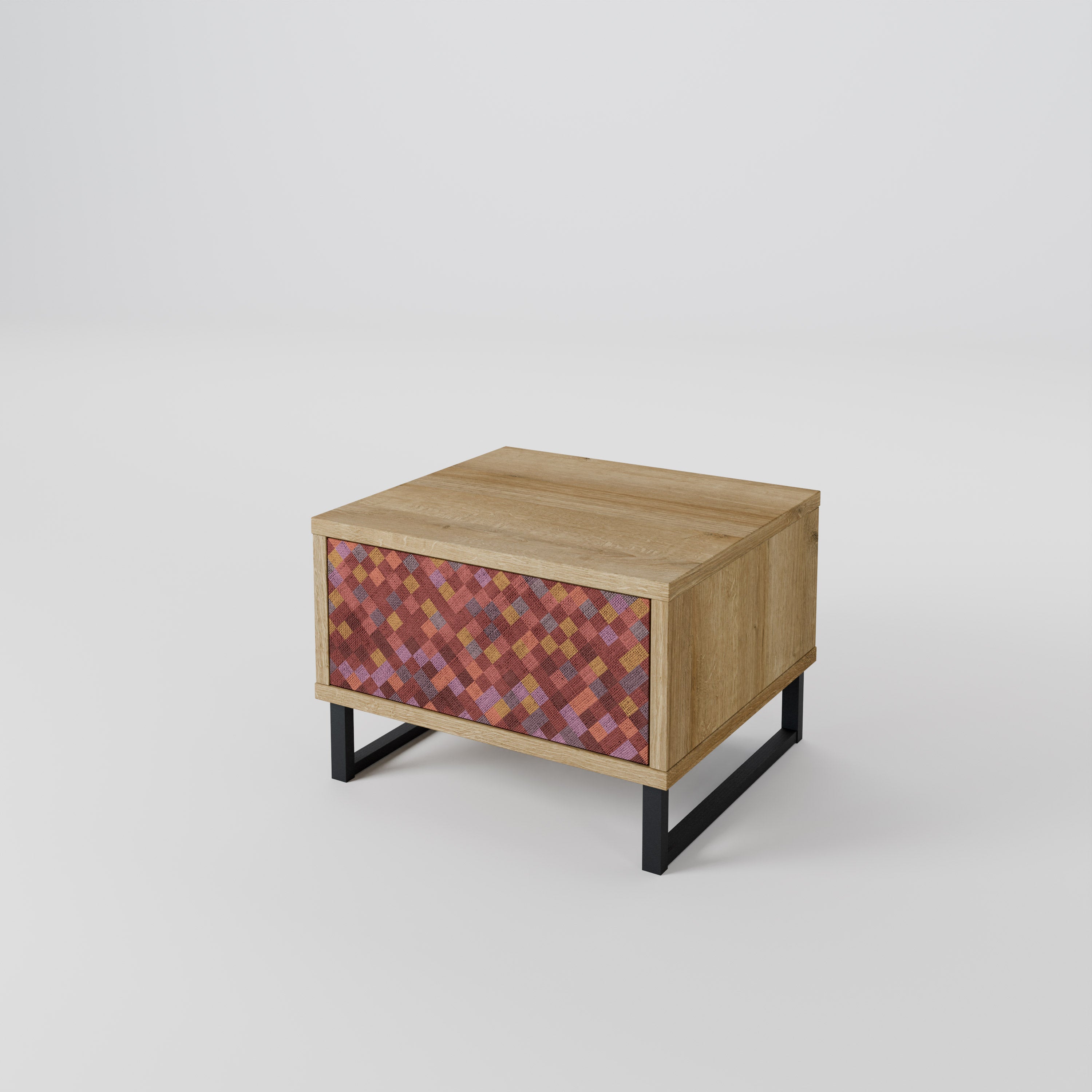 PAINTED SQUARES Nightstand in Oak Effect