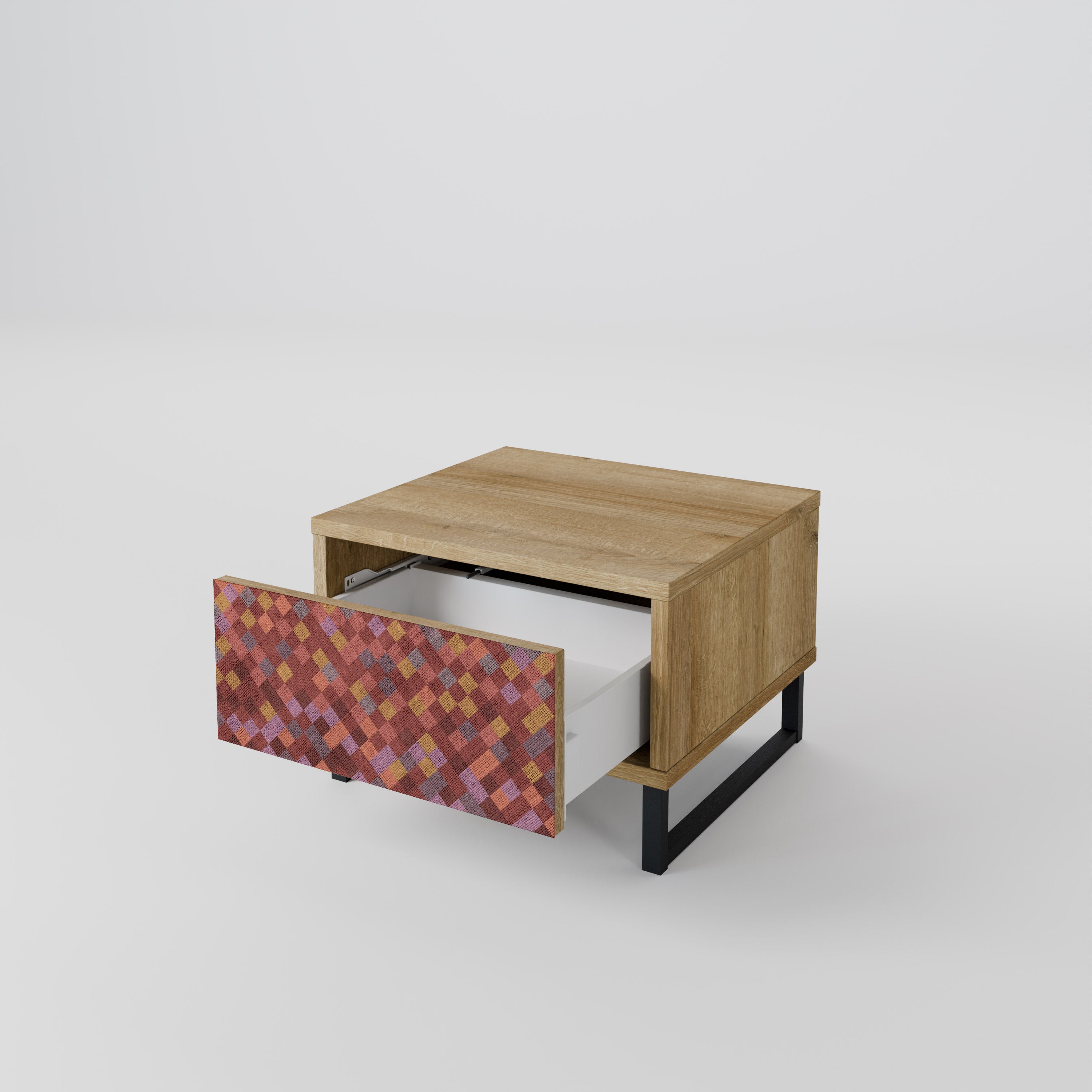 PAINTED SQUARES Nightstand in Oak Effect