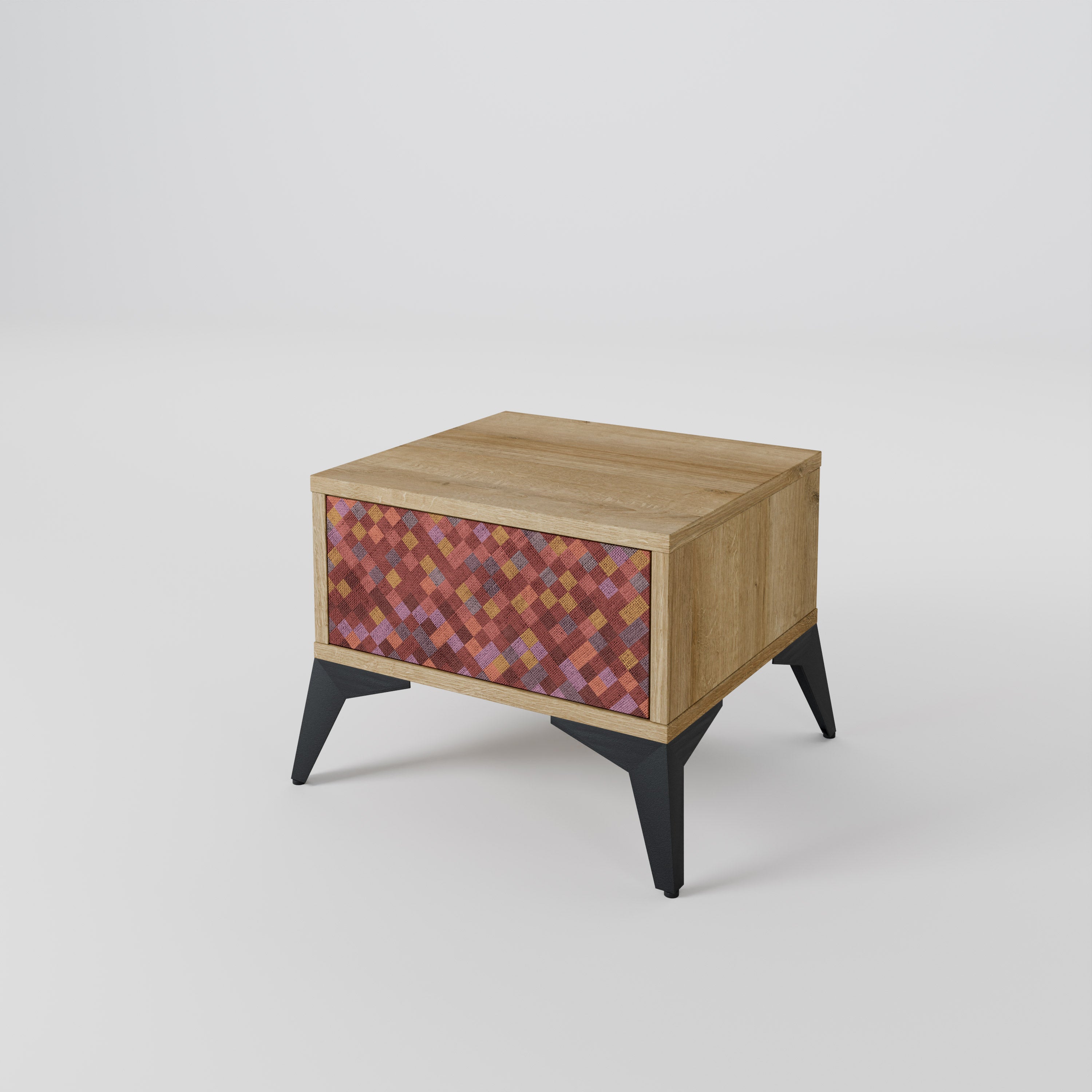 PAINTED SQUARES Nightstand in Oak Effect