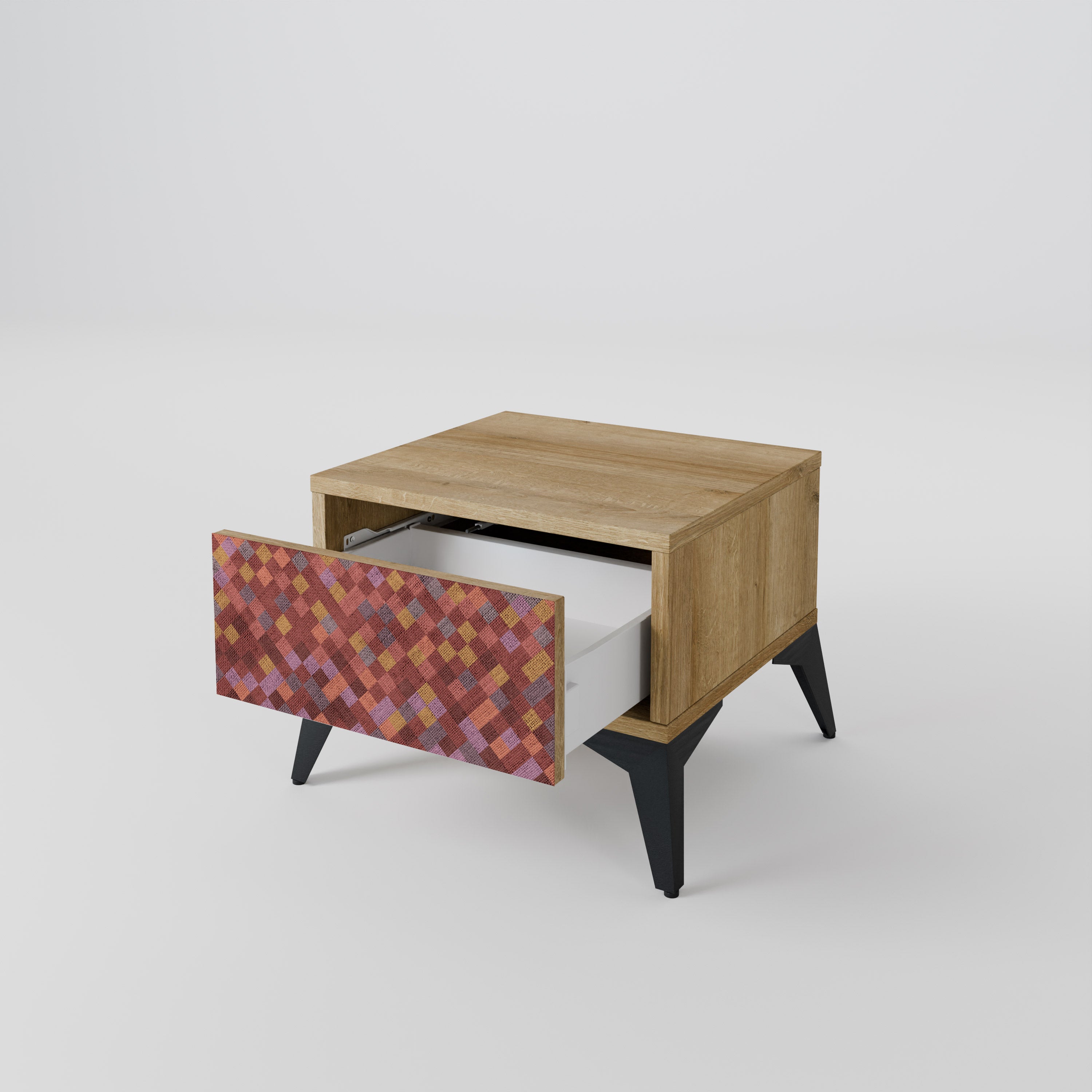 PAINTED SQUARES Nightstand in Oak Effect