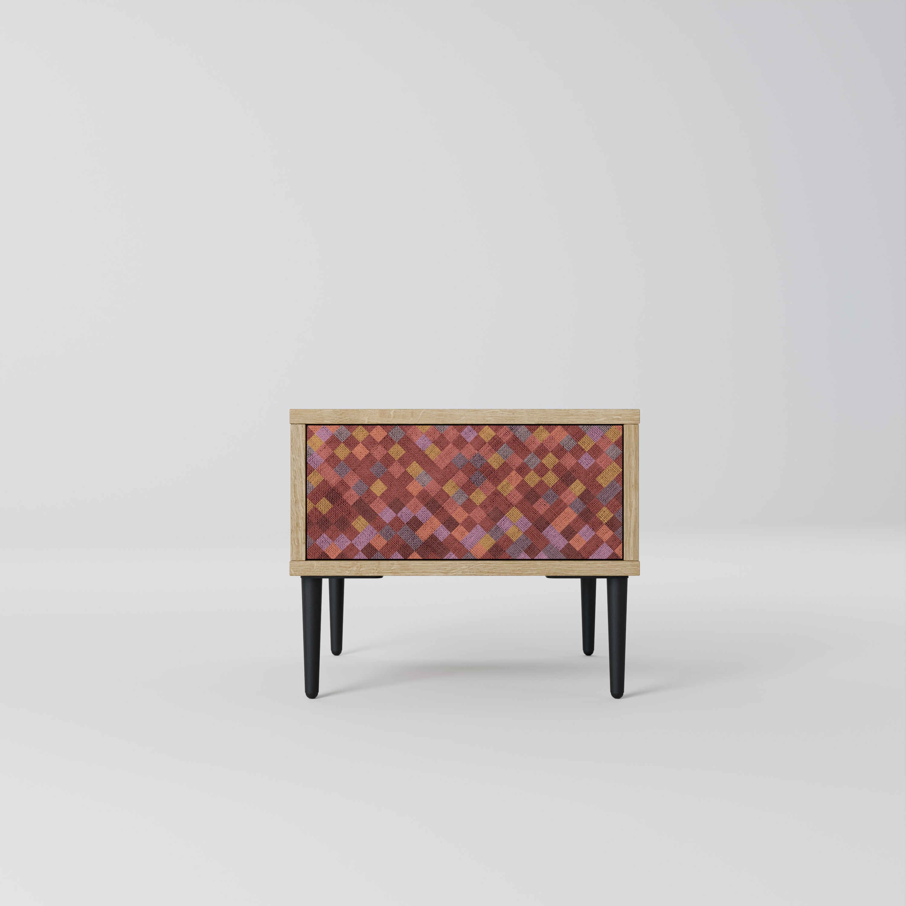 PAINTED SQUARES Nightstand in Oak Effect