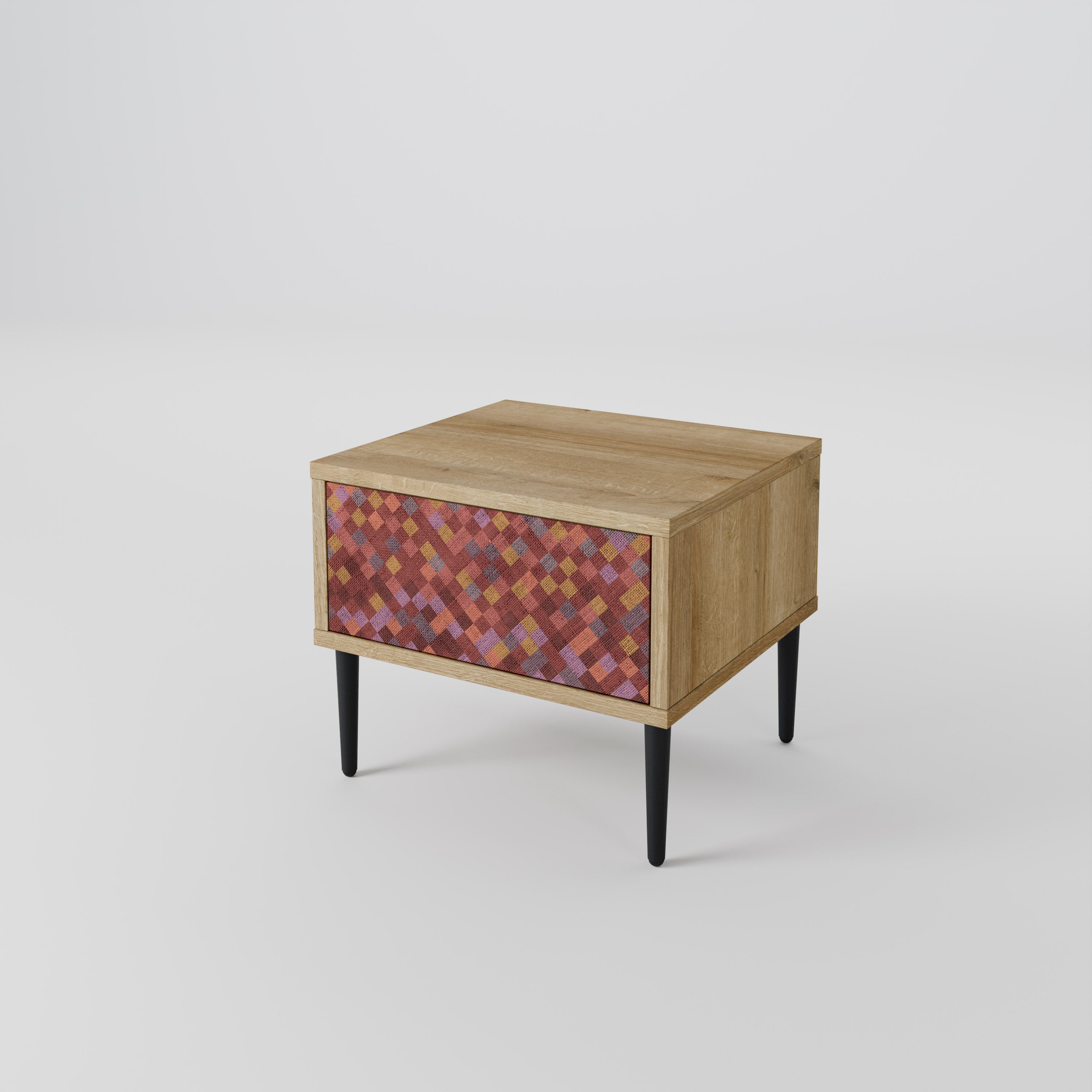 PAINTED SQUARES Nightstand in Oak Effect