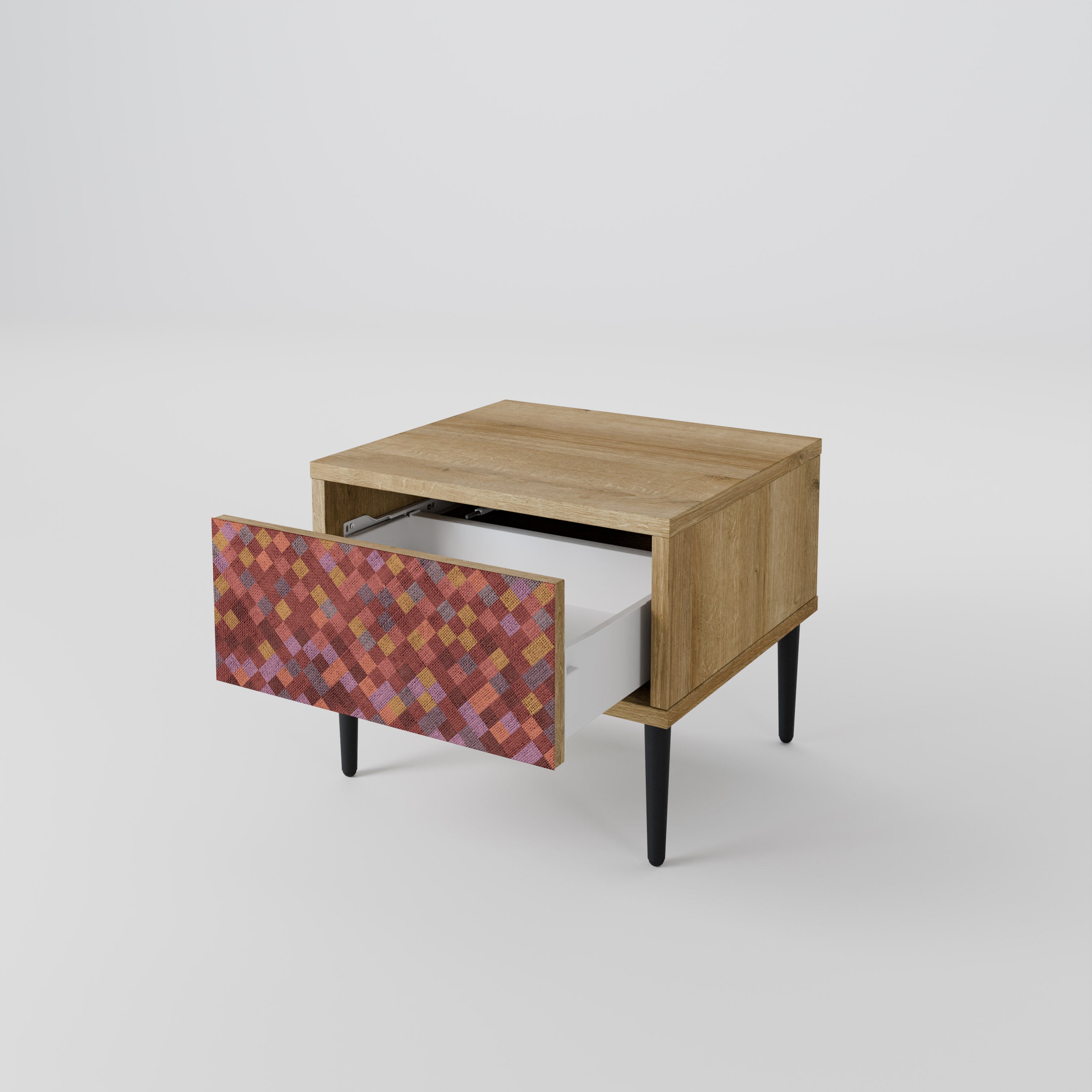 PAINTED SQUARES Nightstand in Oak Effect